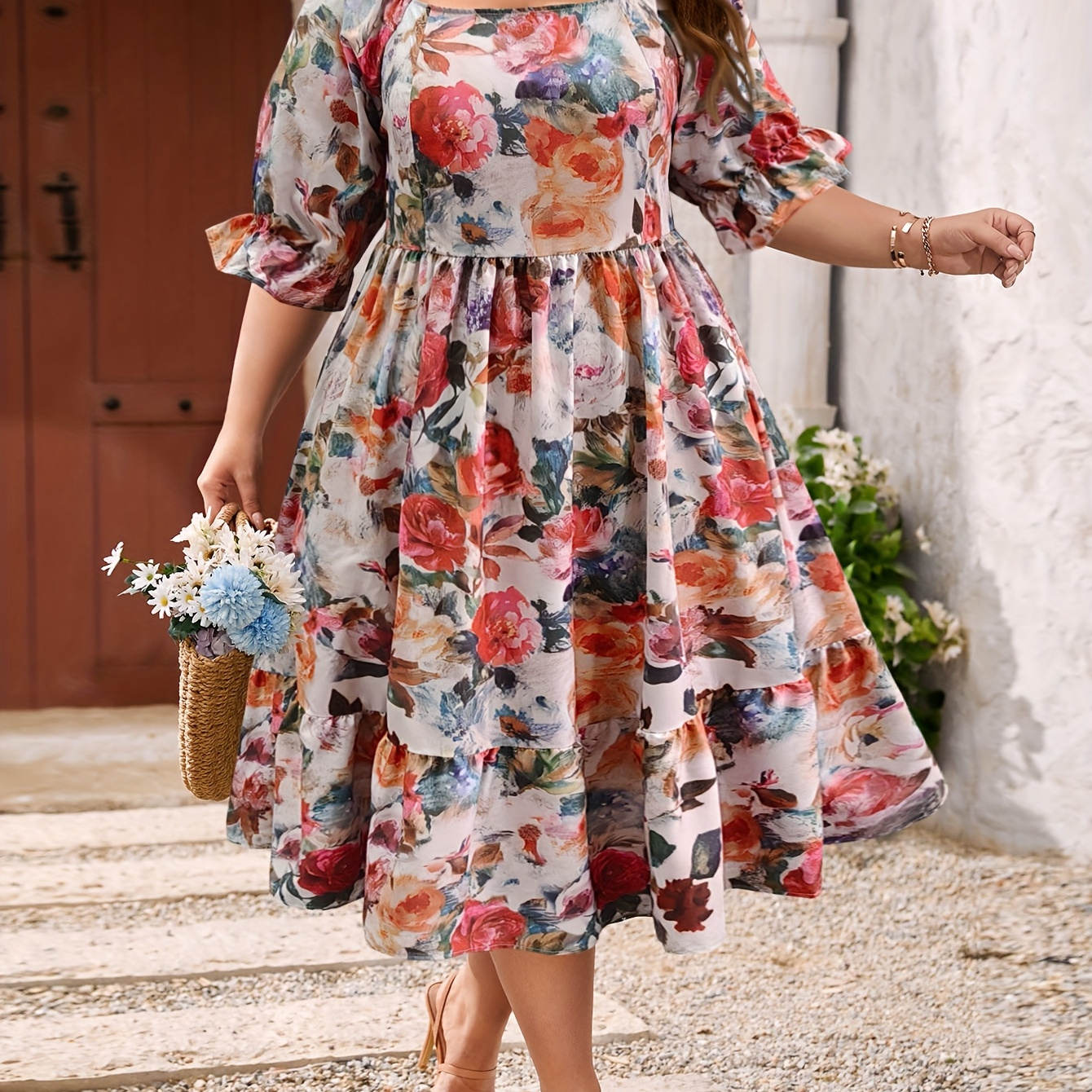 floral print frock dresses Vastranand Online Sultry Floral Print Dress New Collection 3XL / Multi / Georgette