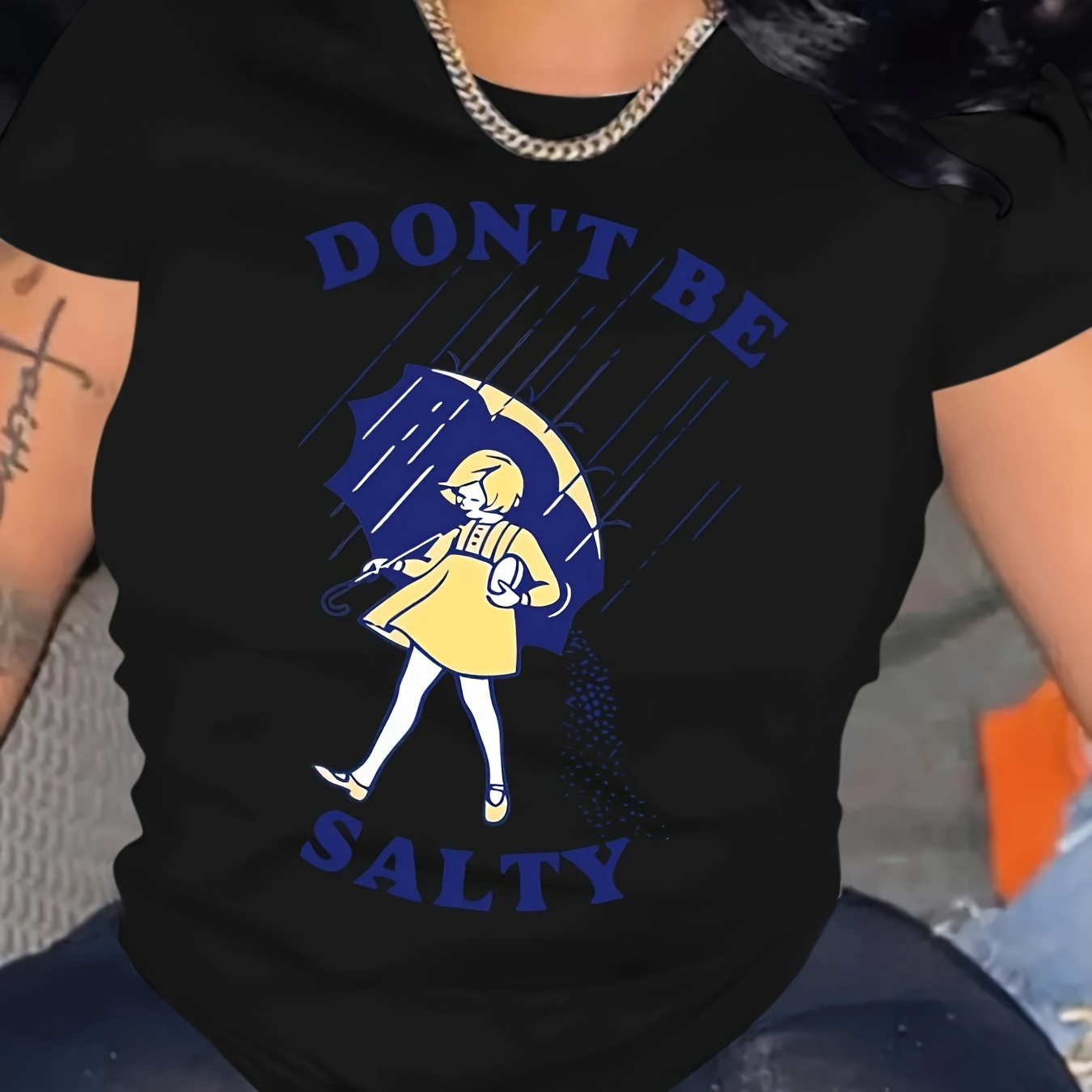 

Women's "don't Be Salty" Printed Short-sleeve T-shirt, Casual & Sporty Style, Fashionable Round Neck Tee For Everyday Wear