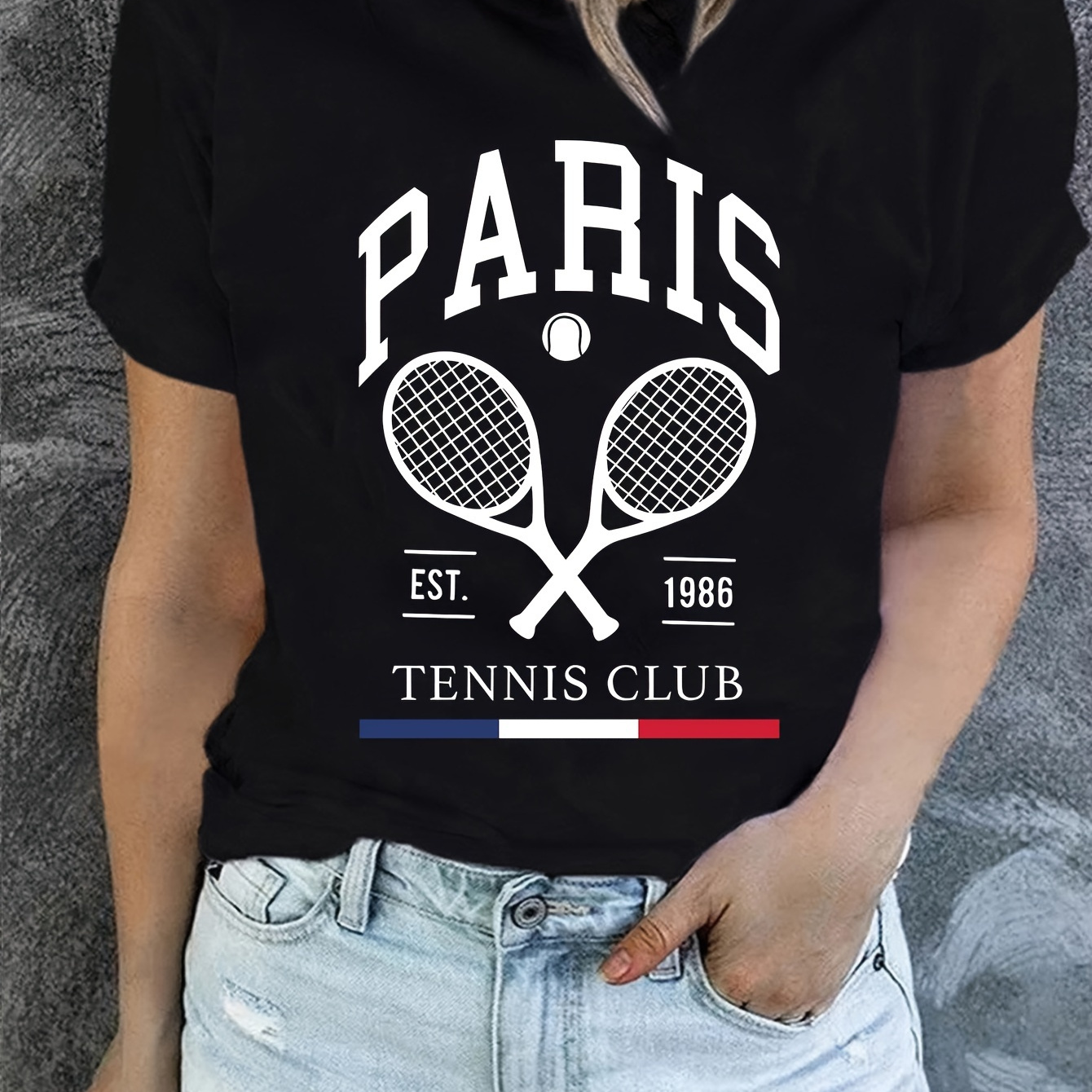 

Paris Print T-shirt, Short Sleeve Crew Neck Casual Top For Summer & Spring, Women's Clothing
