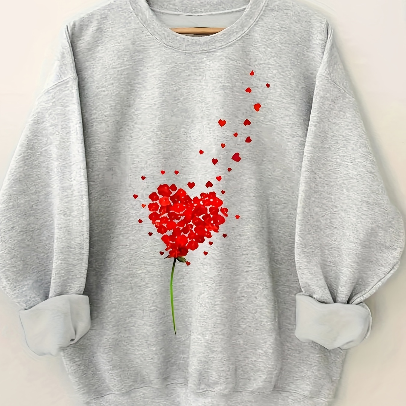 

Heart Print Pullover Sweatshirt, Casual Long Sleeve Crew Neck Sweatshirt For Fall & Winter, Women's Clothing