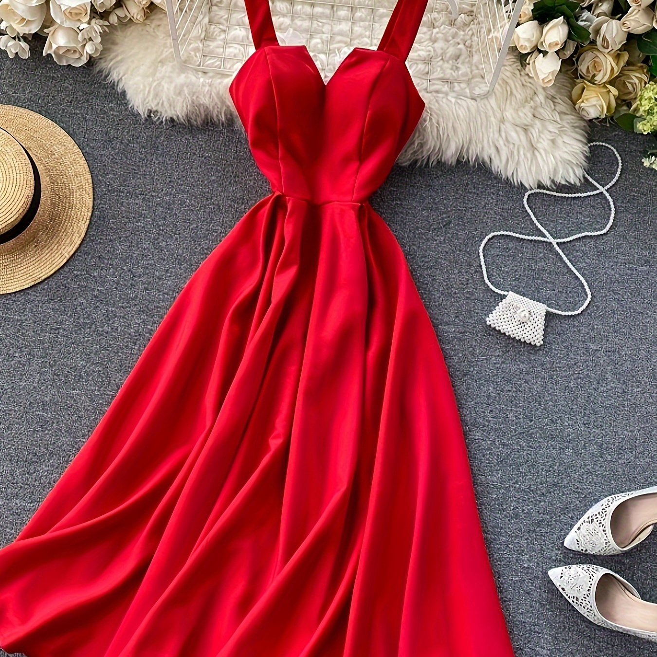 

Solid Color Notched Neck Tank Dress, Elegant Cross Tie Back Aline Dress For Party & Banquet, Women's Clothing Wedding/evening Dress/occasion/engagement/ceremony