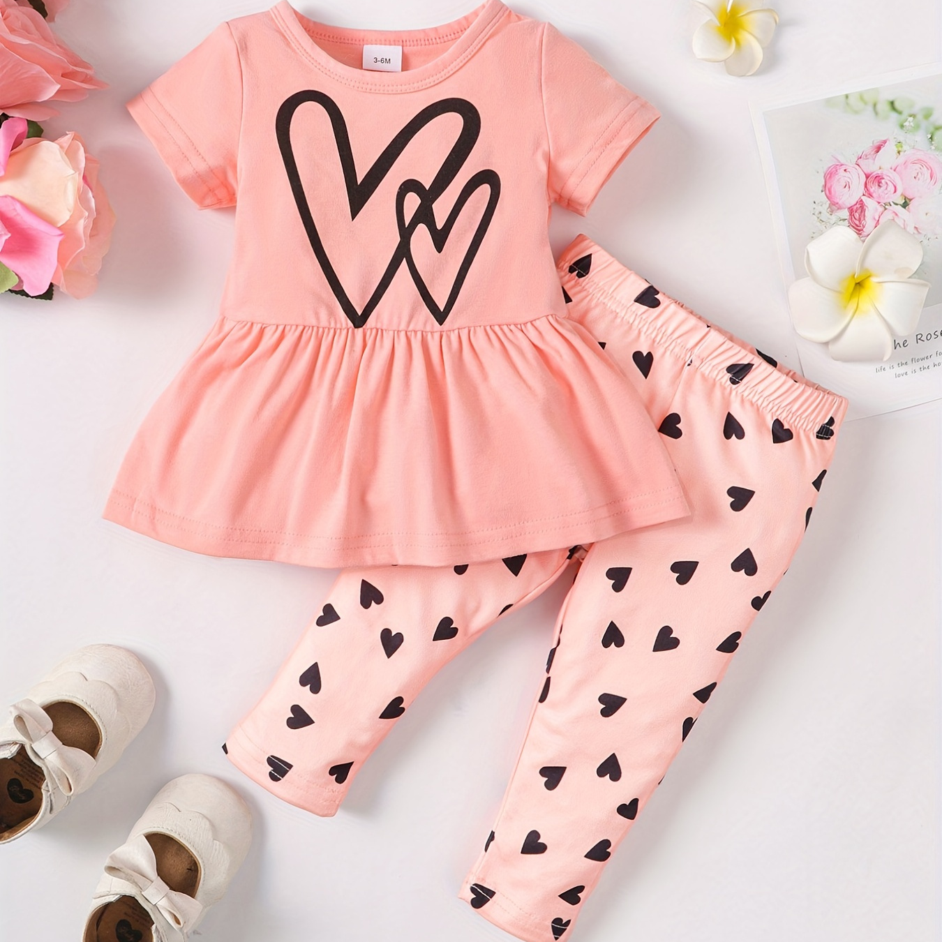 

Summer Baby Girls Short Sleeve Love Leggings Pants Suit