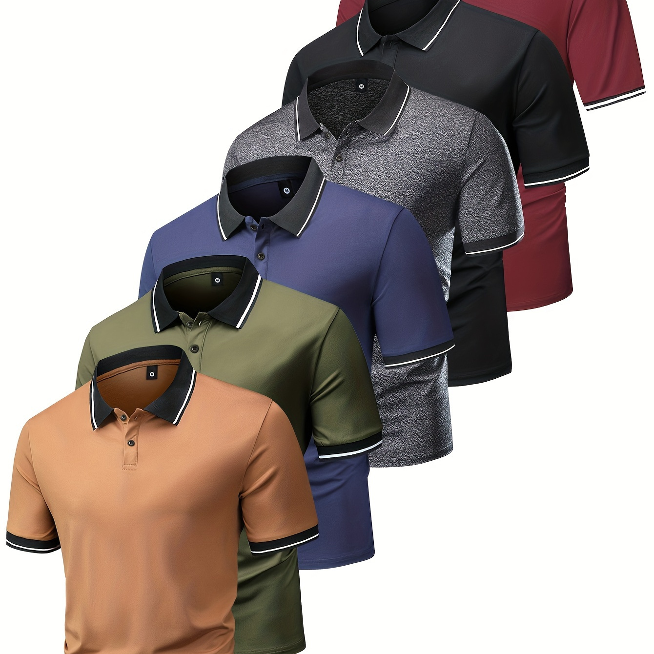 

6pcs Summer Men's Fashionable Lapel Short Sleeve Golf T-shirt, Suitable For Commercial Entertainment Occasions, Such As Tennis And Golf, Men's Clothing, As Gifts