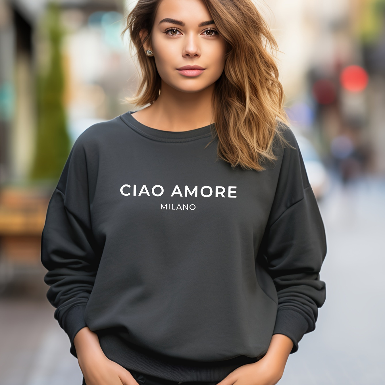 

Sweatshirt À Col Rond Avec Motif De Lettres, Pull Décontracté Ample, Sweatshirt De Sport Pour Femmes