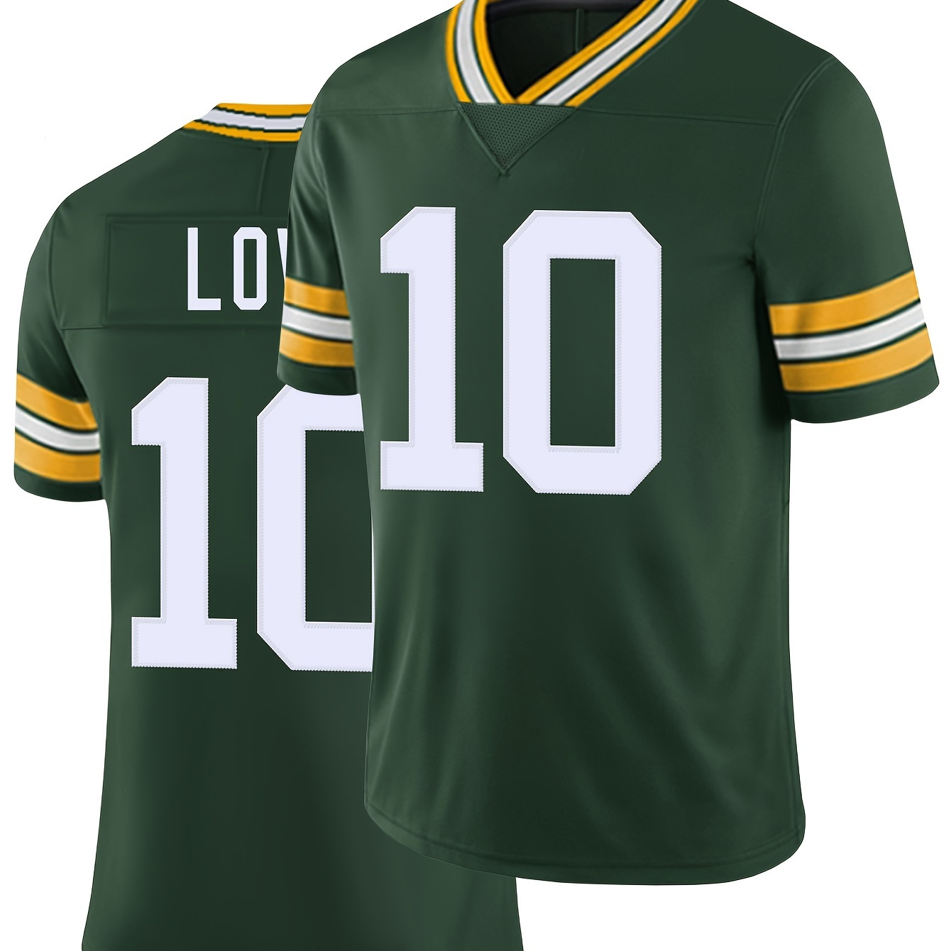 Men's Classic Green #10 American Football Jersey Embroidery V-neck Short Sleeve Breathable Rugby Uniform For Training Competition