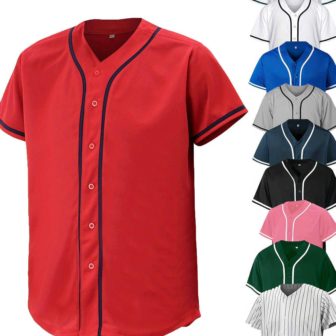 

Casual Color Block Men's Short Sleeve Button Up Shirt, Men's Retro Classic Baseball Jersey For Training Competition Party