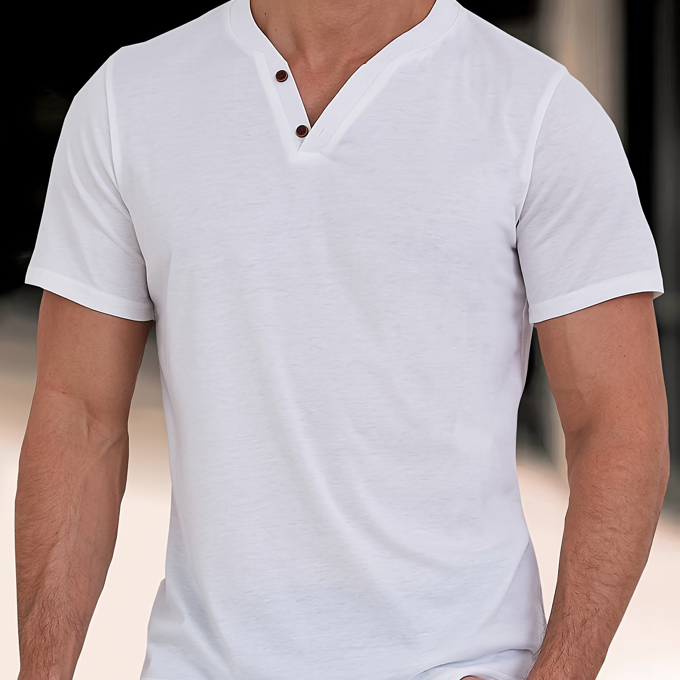 

Solid Color Men's Short Sleeve Henley Shirt, Casual And Trendy Tops For Summer Holiday And Daily Wear