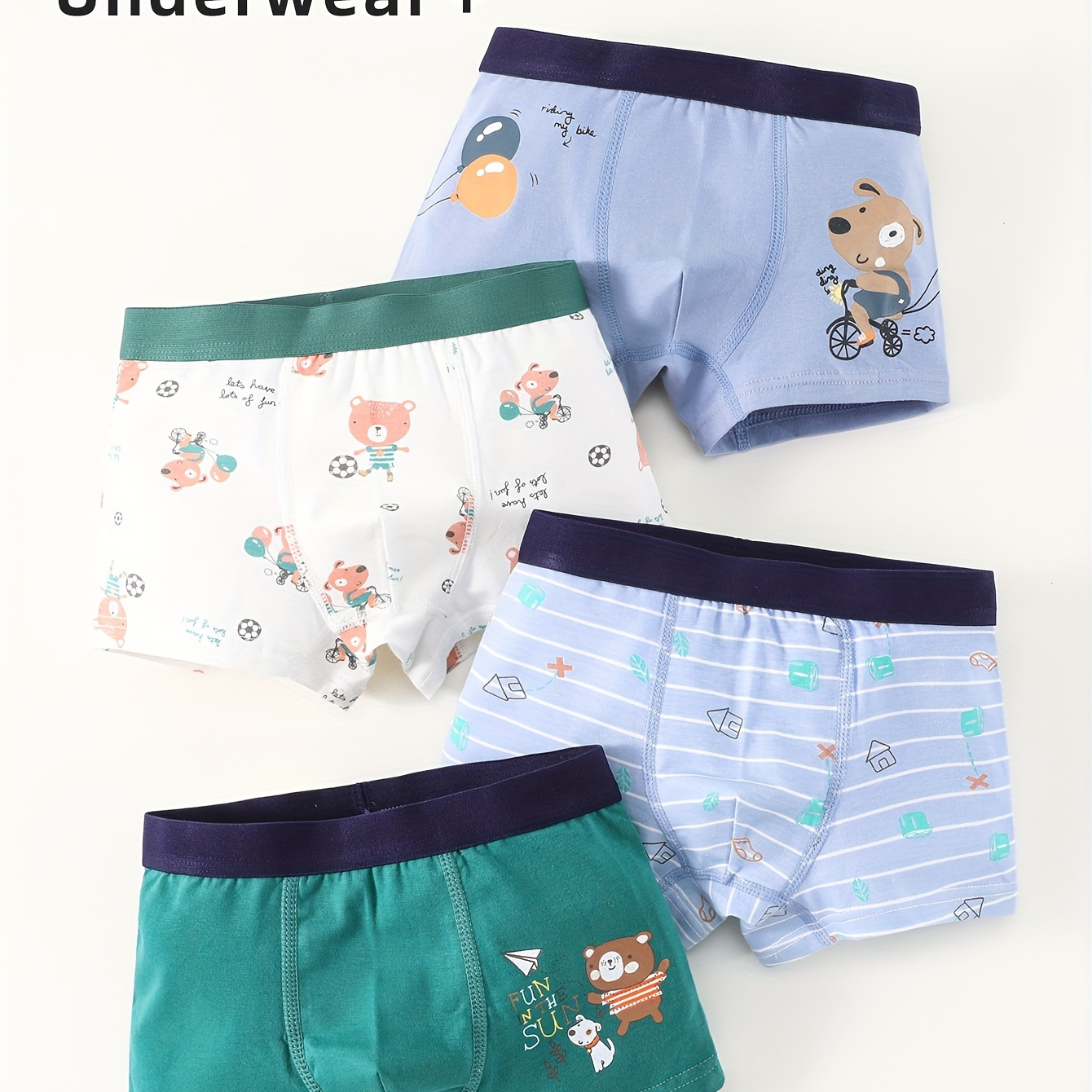

Boys' Cotton Underwear, Baby's Four-corner Underwear, Children's Pure Cotton Underwear For Small, Middle And , Boys' Flat-angle Shorts, 4pcs Set.boys Underwear