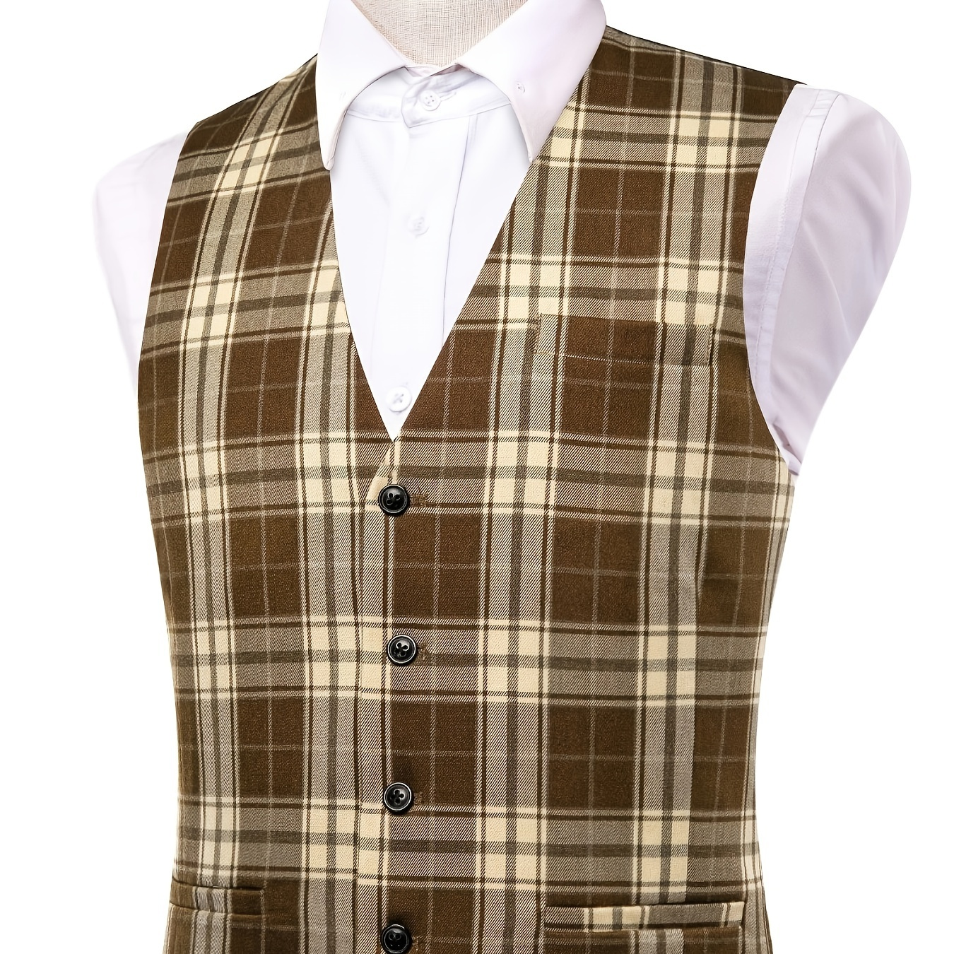 Men's Vintage Plaid Suit Vest, Dress Sleeveless Suit Waistcoat For Wedding Formal Prom, Men's Clothing, Plus Size