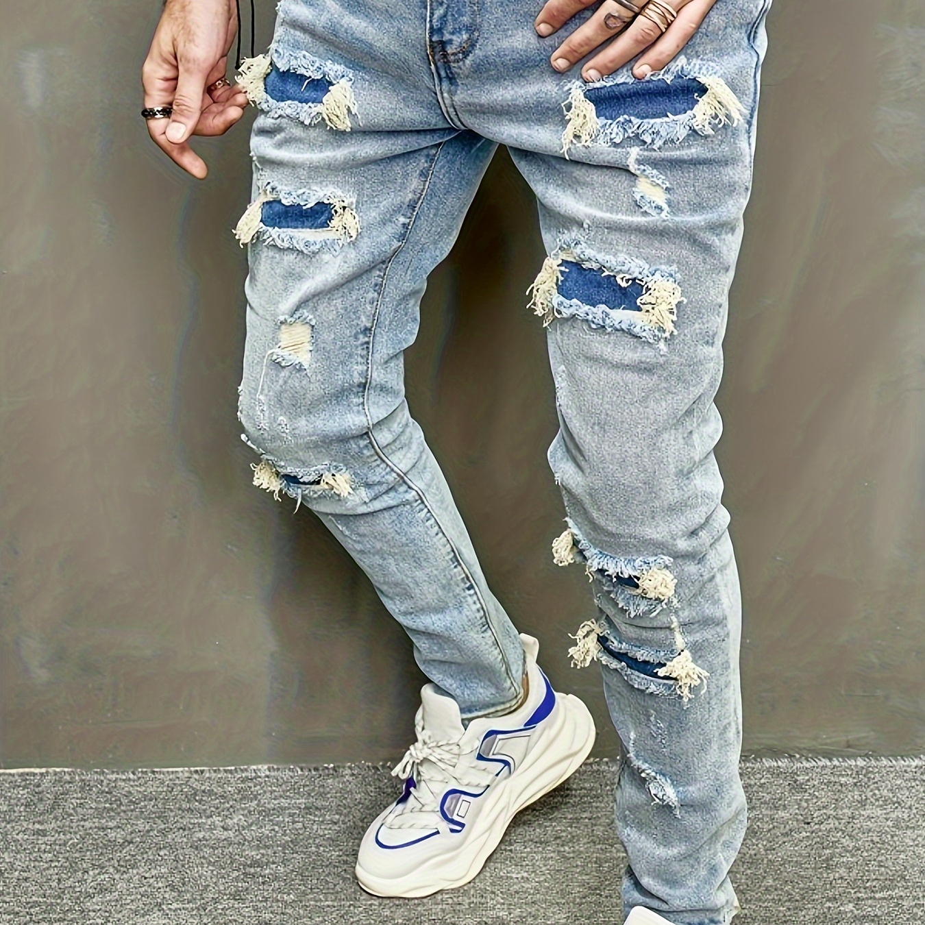 

Boy's Stylish Jeans, Retro Ripped Slim Fit Stretch Denim Pants, Distressed Jeans For All Seasons