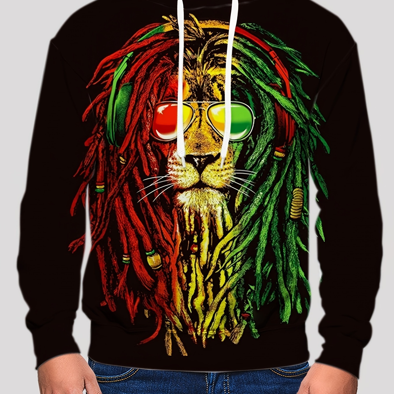 Stylish Lion Print Hoodie, Cool Hoodies For Men, Men's Casual Graphic Design Pullover Hooded Sweatshirt With Kangaroo Pocket Streetwear For Winter Fall, As Gifts