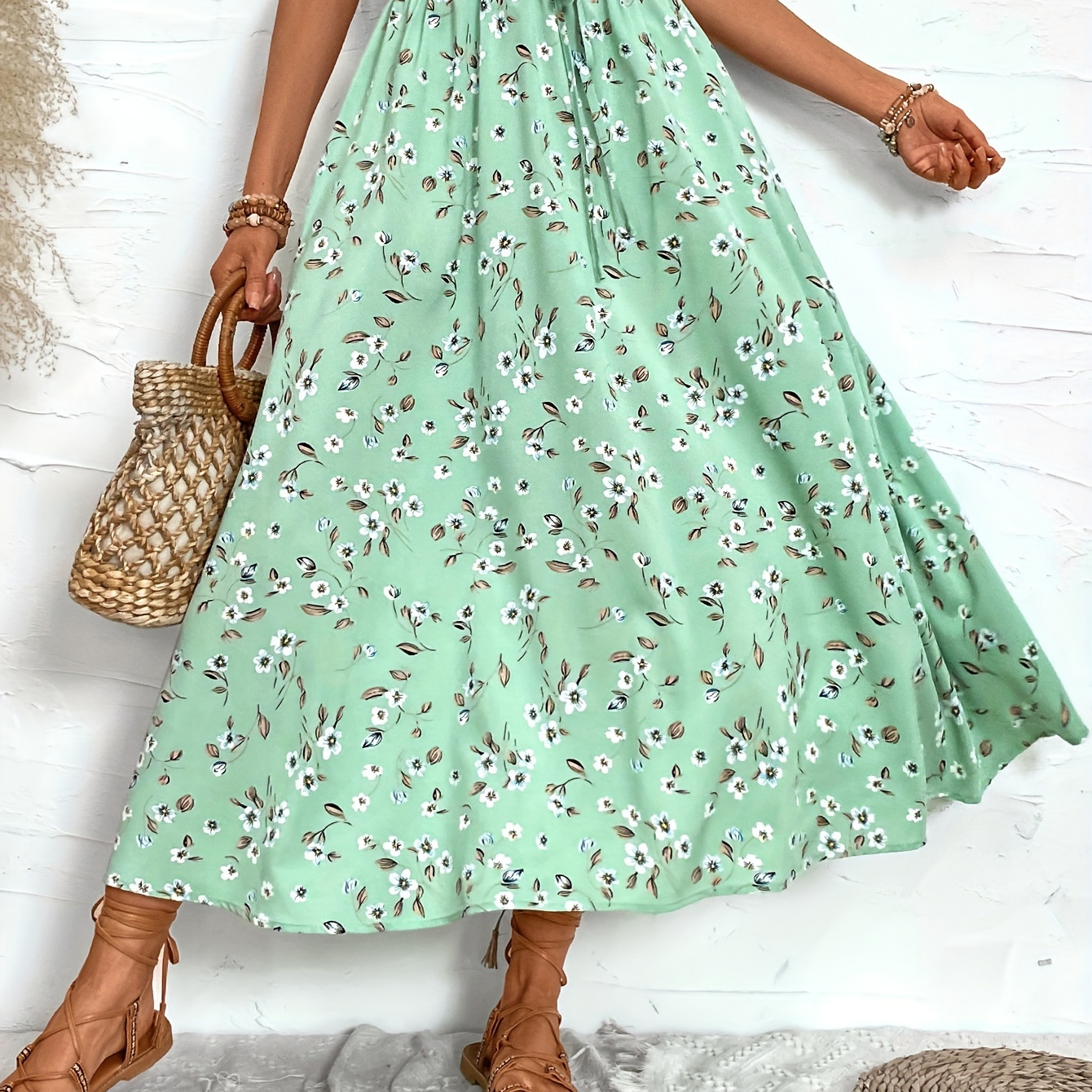 

Floral Print Elastic Waist Skirt, Casual A-line Skirt For Spring & Summer, Women's Clothing