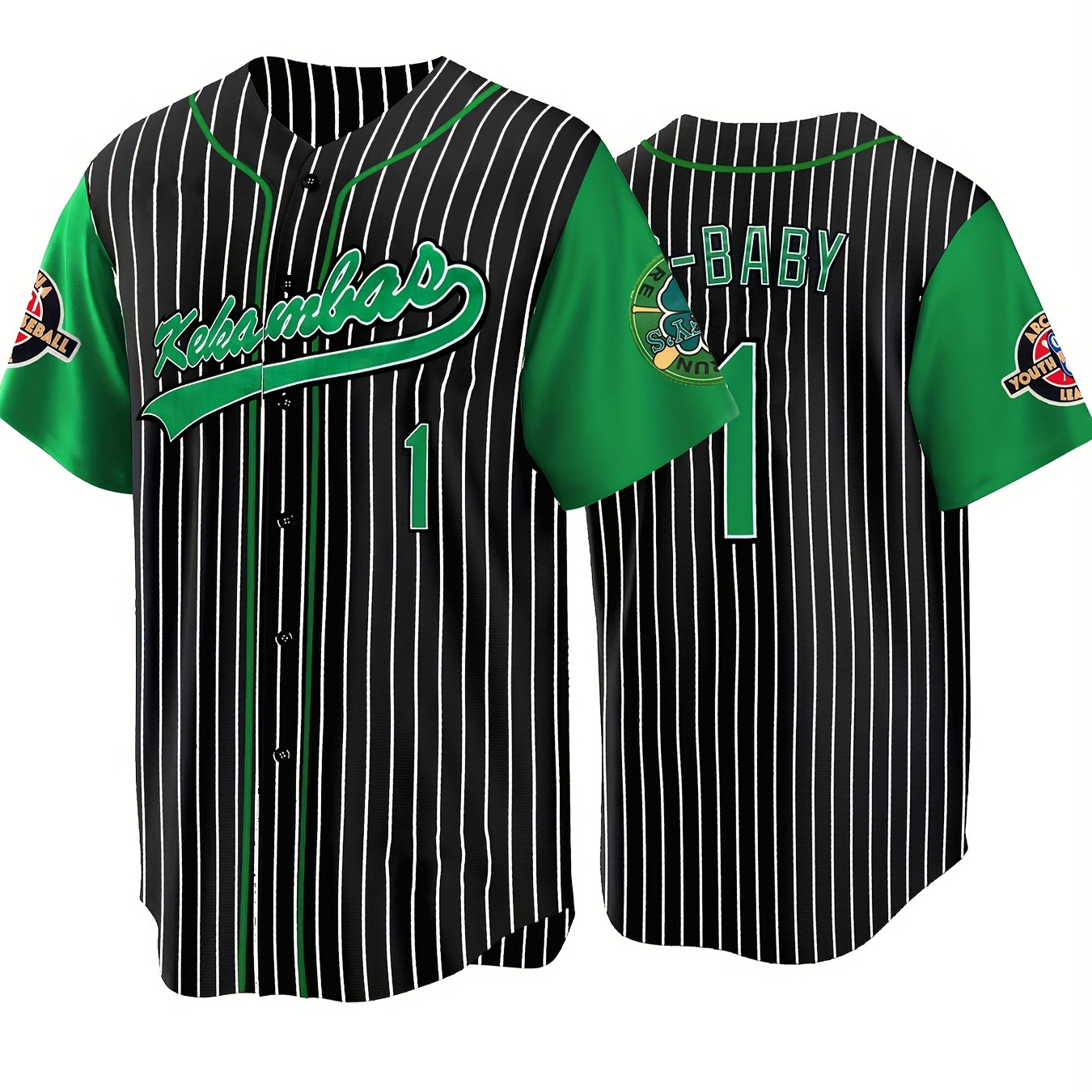 

Men's Retro Striped Design #1 Embroidery Design Short Sleeve V-neck Loose Button Up Shirt, Men's Summer Baseball Jersey