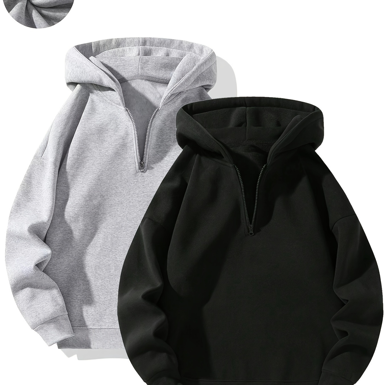 

2pcs Men' Color Half-zip Hoodies, Casual Knit Polyester Sweatshirts With Hood, Regular Fit, Stretch, For & , Fall/winter Collection