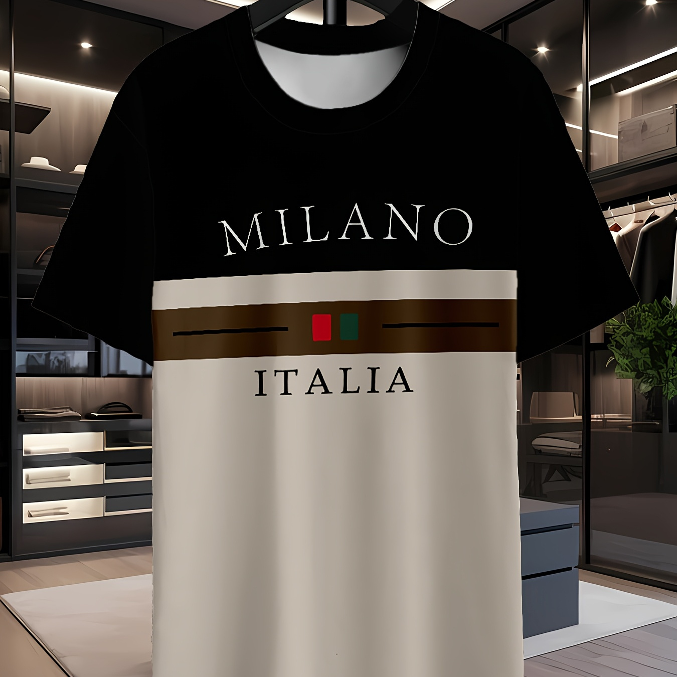 

Italia Print Men's T-shirt, Polyester Casual Crew Neck Tee, Regular Fit, Short Sleeve, Stretch Fabric, With Striped Pattern, Heat Transfer Print, For Summer Fashion Streetwear - Mg-dx1200