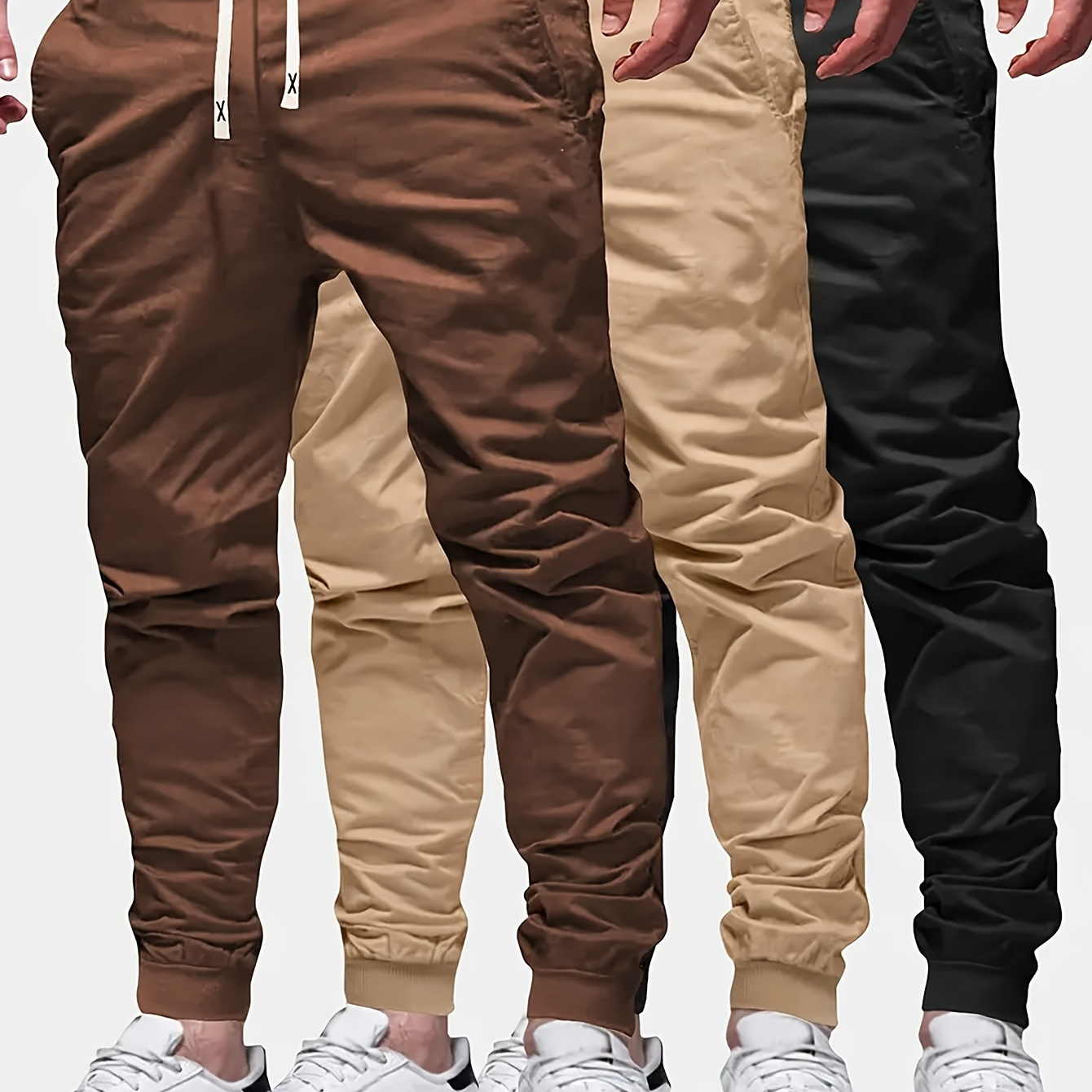 

3pcs Teen Boys Casual Solid Color Jogger Pants With Pocket, Loose Fit, Drawstring Trousers For All Seasons, Suitable For Daily & Going