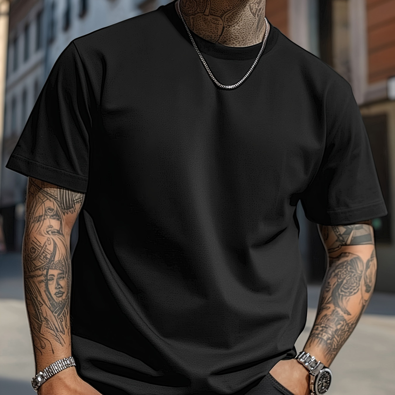 

T-shirt classique à manches courtes et col rond pour homme, design uni, haut décontracté et confortable pour homme, polyvalent pour les loisirs quotidiens en été.