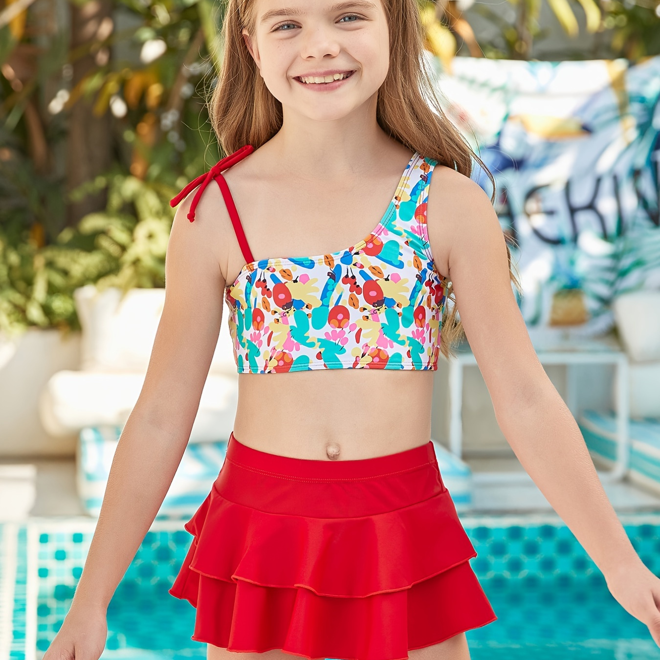AAMILIFE Child Swimwear Girls Swimwear Boxers Two Piece Swimming Suit Skirt  Children Bathing Suit Swimming Suit