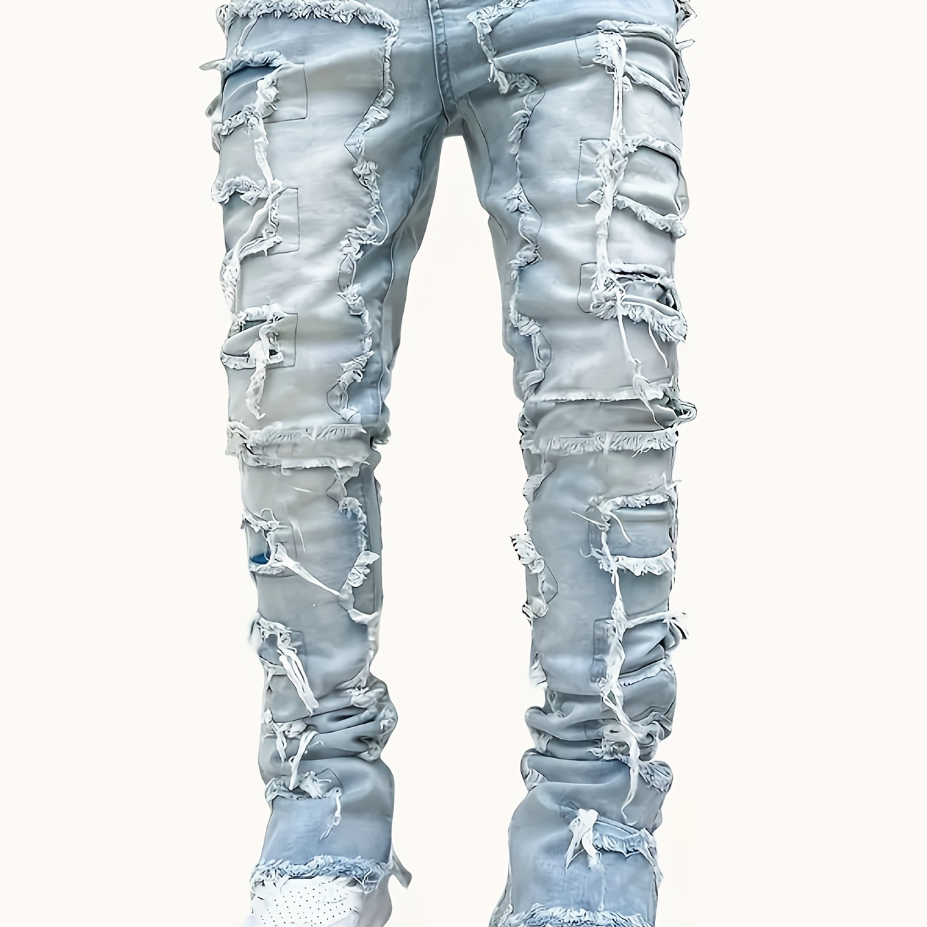 

Pantalon en denim effiloché uni pour homme avec poches, jean ajusté en coton mélangé décontracté pour les activités de plein air.