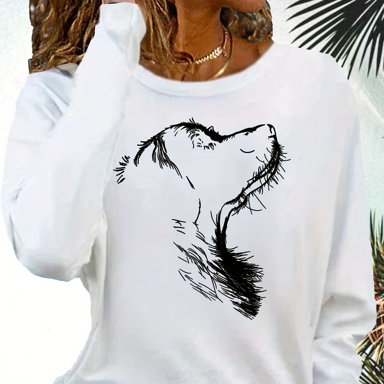 

Women's Casual Long Sleeve T-shirt With Animal Print - Crew Neck, Soft Polyester, Machine Washable - Fall & Winter