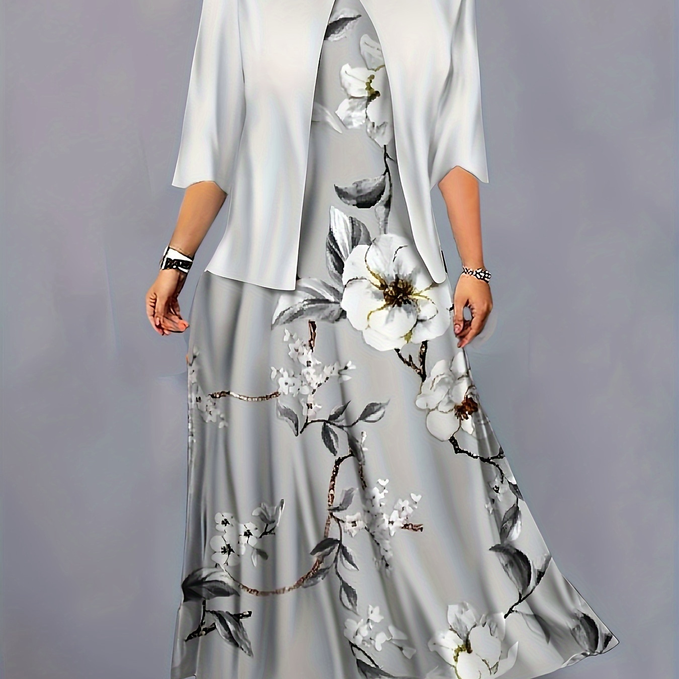 

Ladies' Short-sleeved Round Neck Floral Print Two-piece Dress