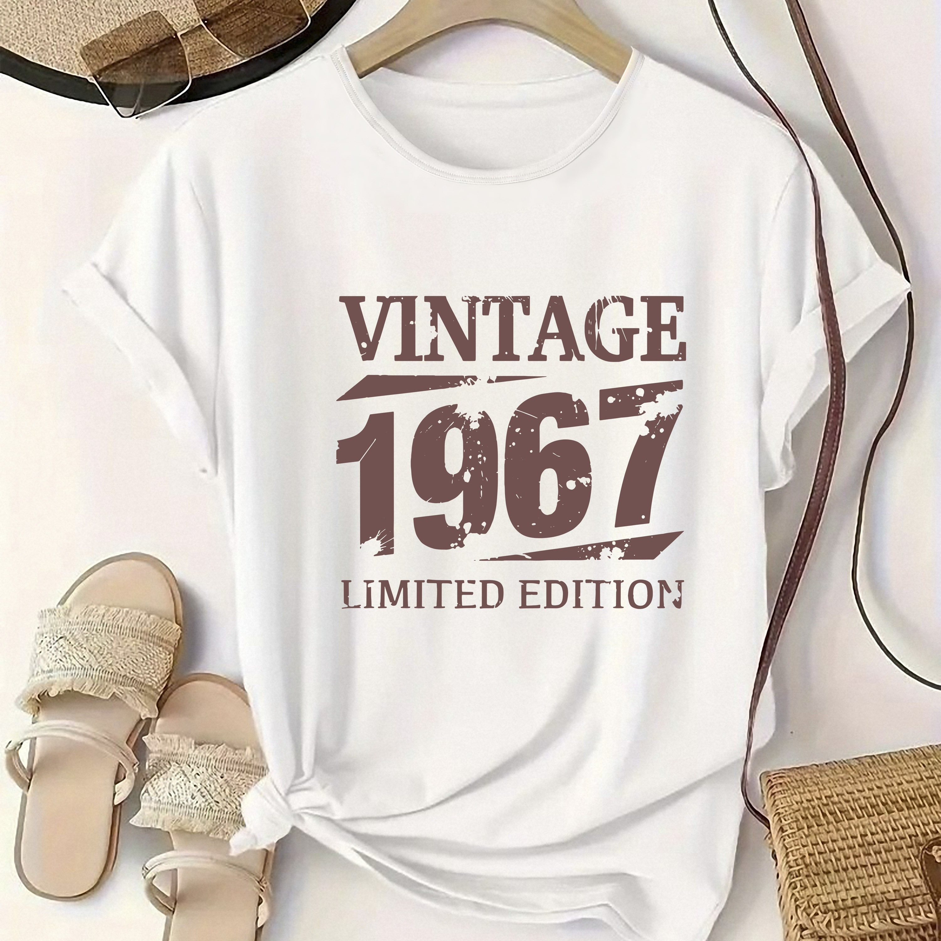 

Vintage 1967 Print T-shirt, Spring And Summer Short Sleeve Round Neck Casual Top, Women's Clothing