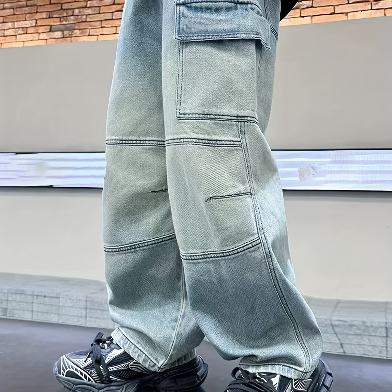 

Boy's Street Style Wide Leg Cargo Denim Pants - Cool Casual Loose Fit Jeans Outdoor Trendy Gift