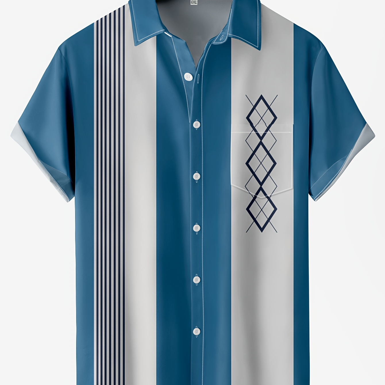 

Plus Size Men's Argyle & Stripes Print Shirt Summer Short Sleeve Shirt Creative Fashion Tops, Men's Clothing