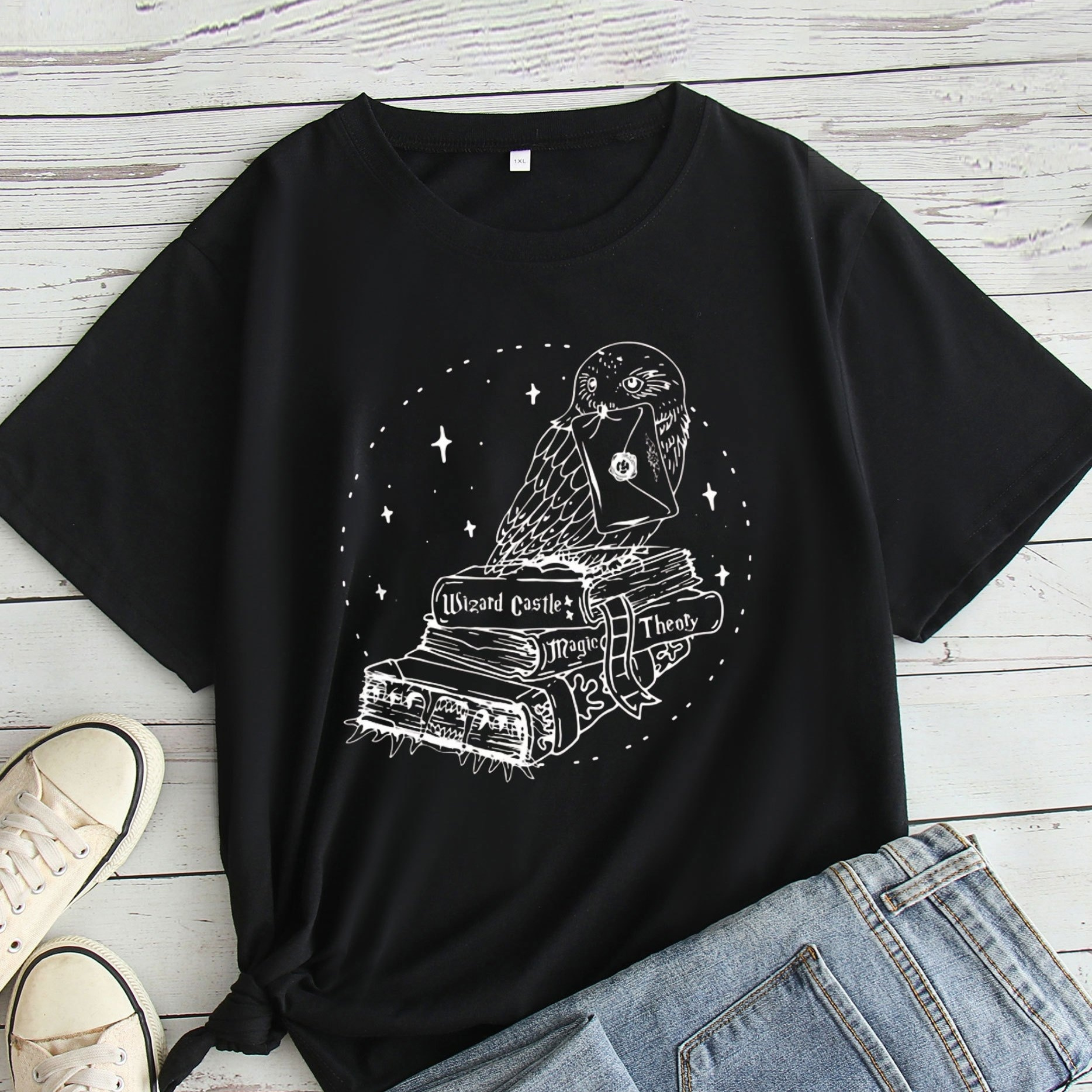 

Plus Size Book Print T-shirt, Casual Short Sleeve Crew Neck Top For , Women's Plus Size Clothing