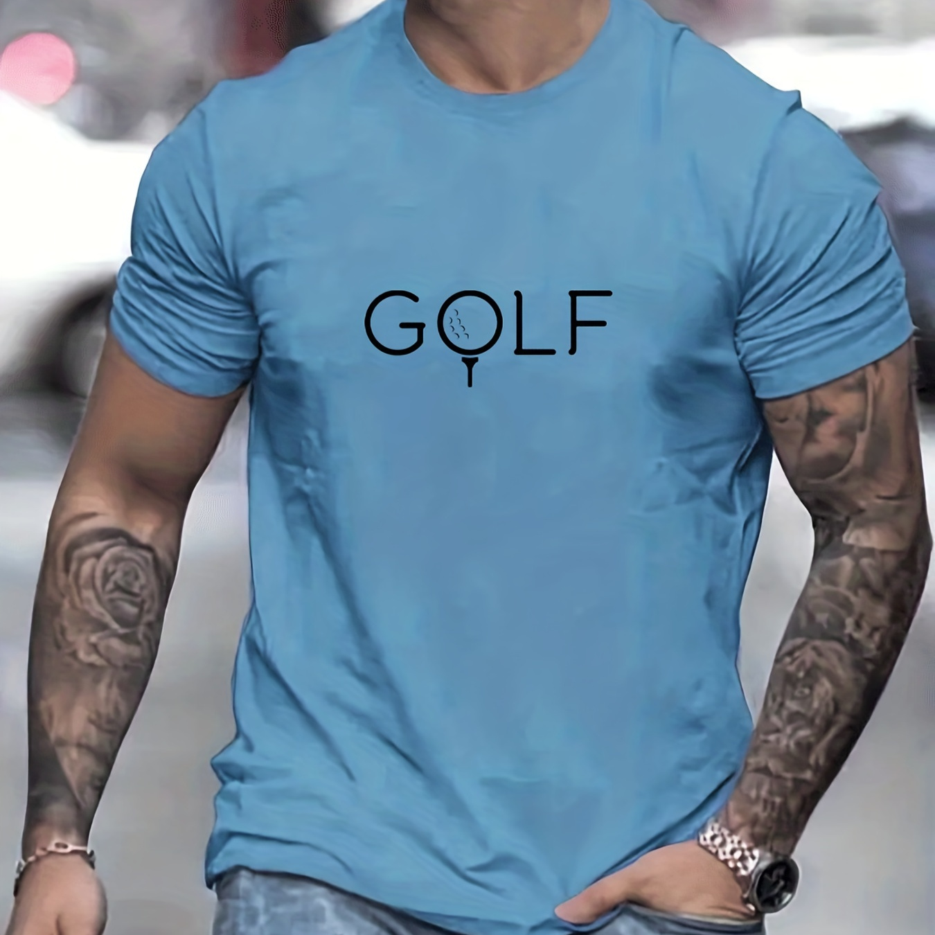 

golf" Print T-shirt, Men's Casual Street Style Stretch Round Neck Tee Shirt For Summer