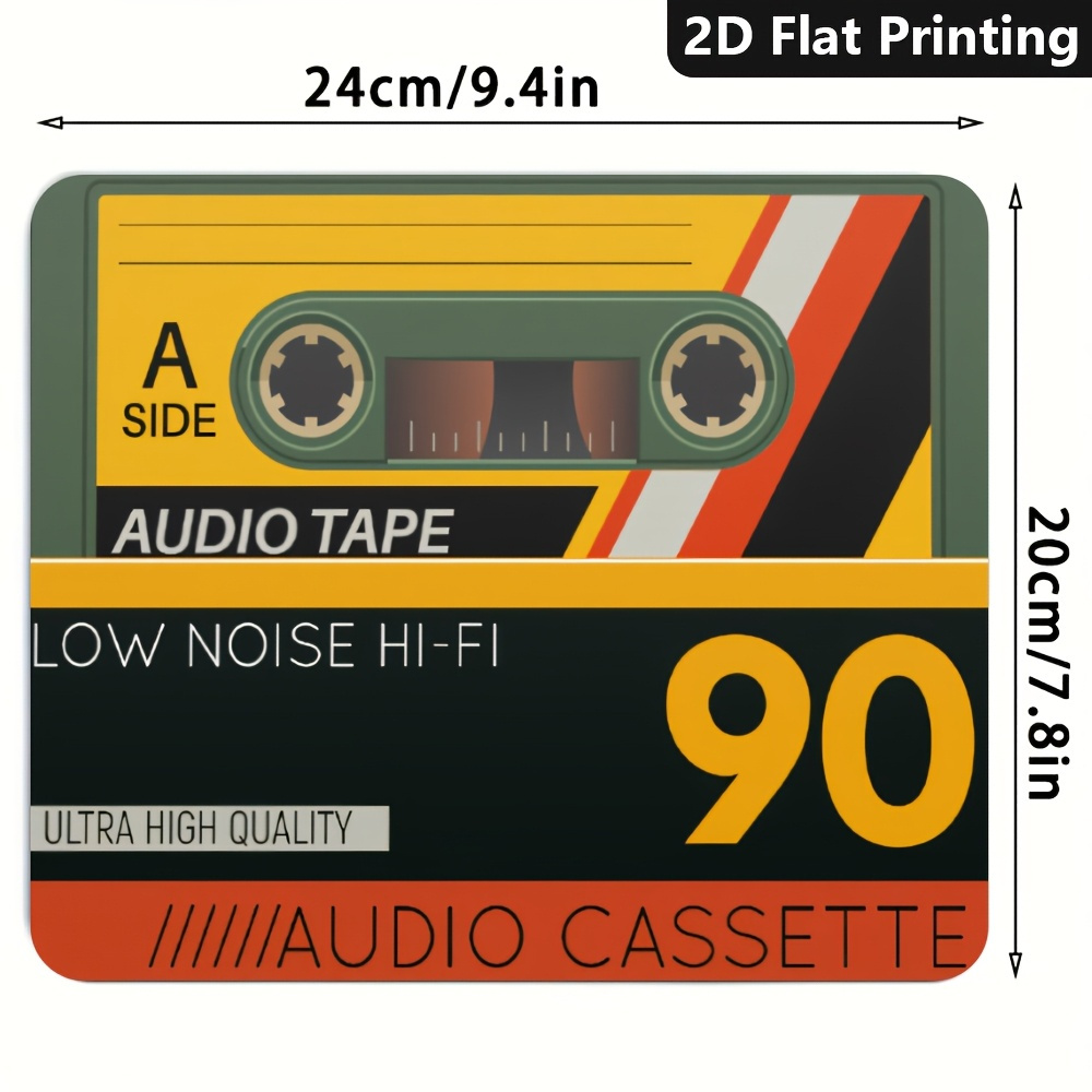 TEMU Audio Cassette Tape Design, 1pc, Mouse Pad, Various Sizes, Suitable For Pc, Laptop, Office And Gaming, Non-slip, Stitched-edge Desk Mouse Pad