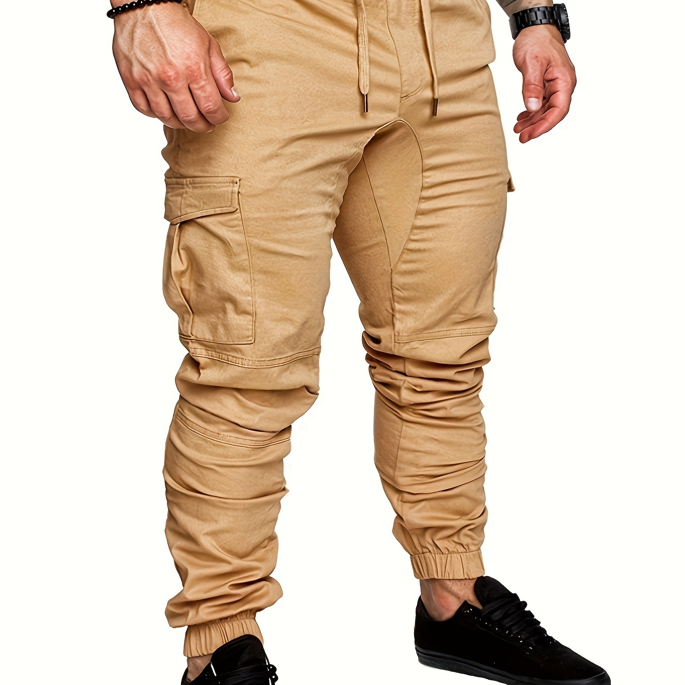 

Men's Regular Fit And Cuffed Cotton Cargo Pants With Flap Pockets And Elastic Waistband, Durable Bottoms For All- Activities