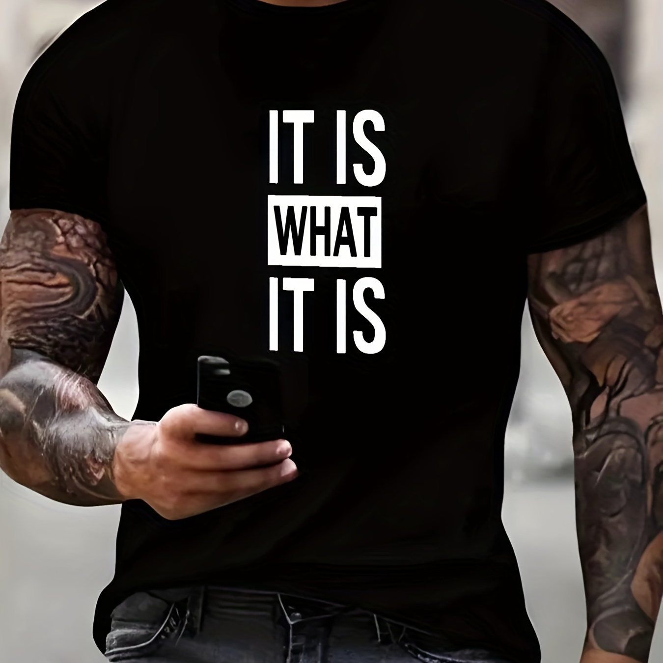 

it Is What It Is" Pattern Print Men's Comfy T-shirt, Graphic Tee Men's Summer Outdoor Clothes, Men's Clothing, Tops For Men, Gift For Men
