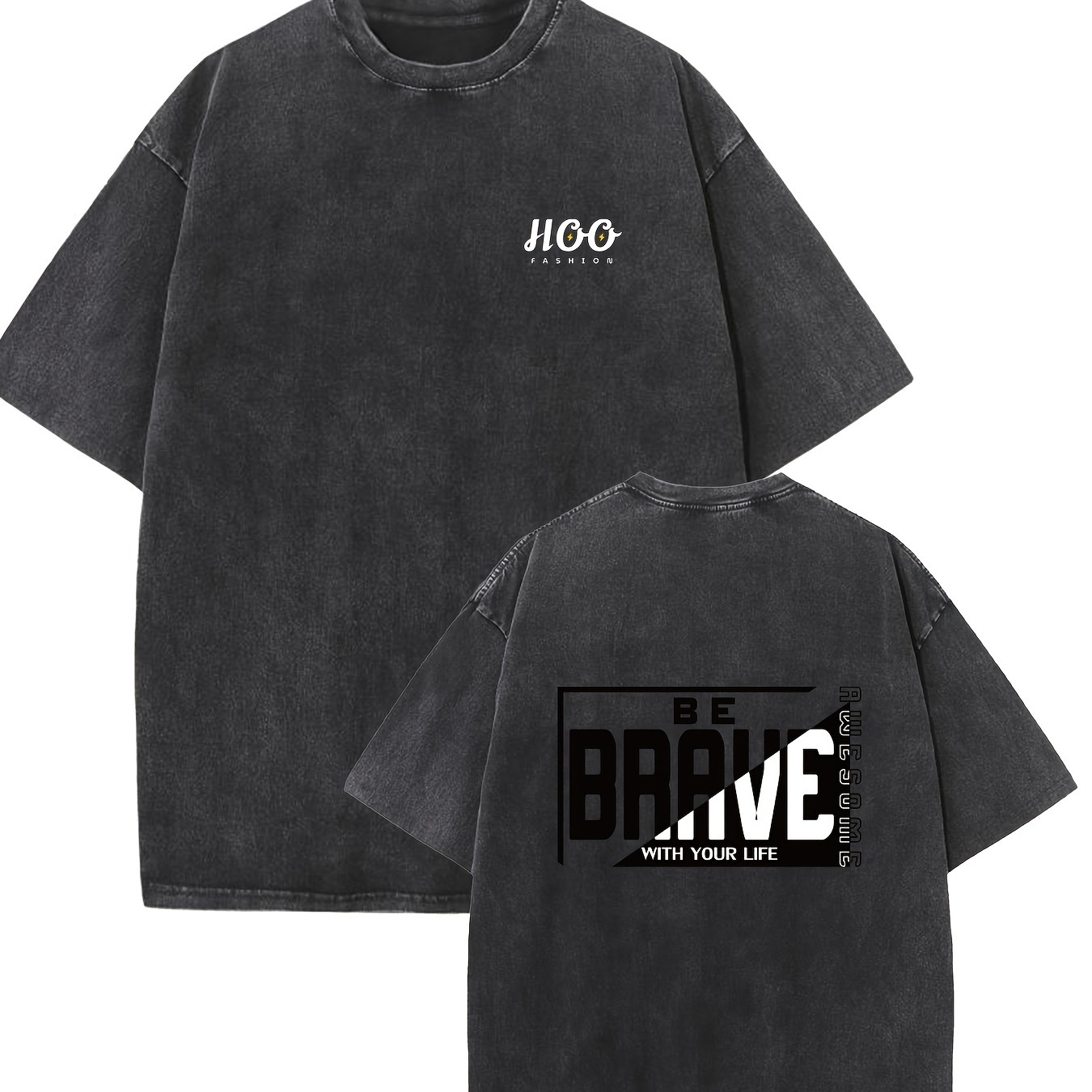 

brave" Print Oversized Cotton Solid Drop Shoulder T Shirts Formen Vintage Streetwear Basic Tees Baggy Hip Hop Unisex Tops Acid Wash Tshirt