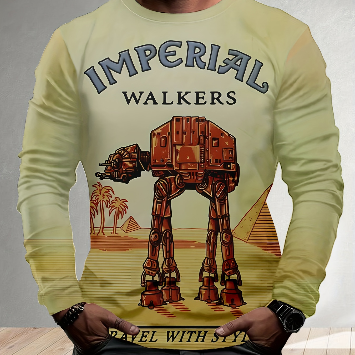 

Imperial Walkers Vintage Graphic Long Sleeve T-shirt For Men And Teens - Casual Knit Fabric, Polyester, Print, Round Neck, Regular Fit For Spring/fall, Stylish Casual Wear