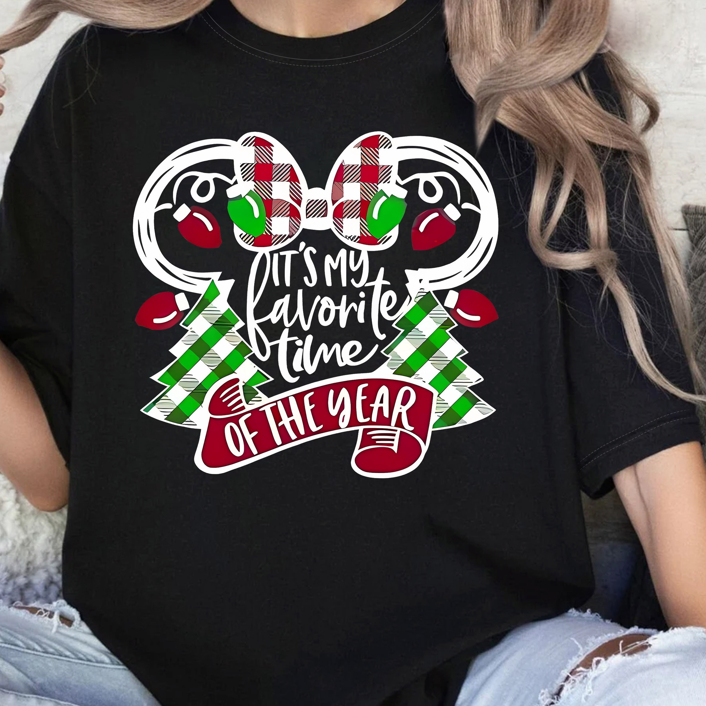 

Plus Size Women's Casual Sports T-shirt, Round Neck, Short Sleeve, Christmas Bow Knot Printed Tee For Casual Sports