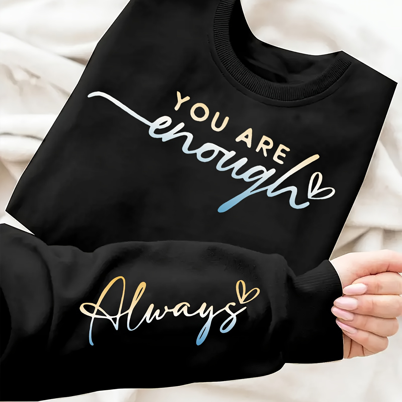 

Inspirational Quote Crew Neck Sweatshirt - 100% Polyester Casual Pullover With Long Sleeves And Regular - Knit Fabric Alphabet Pattern Fashion Top