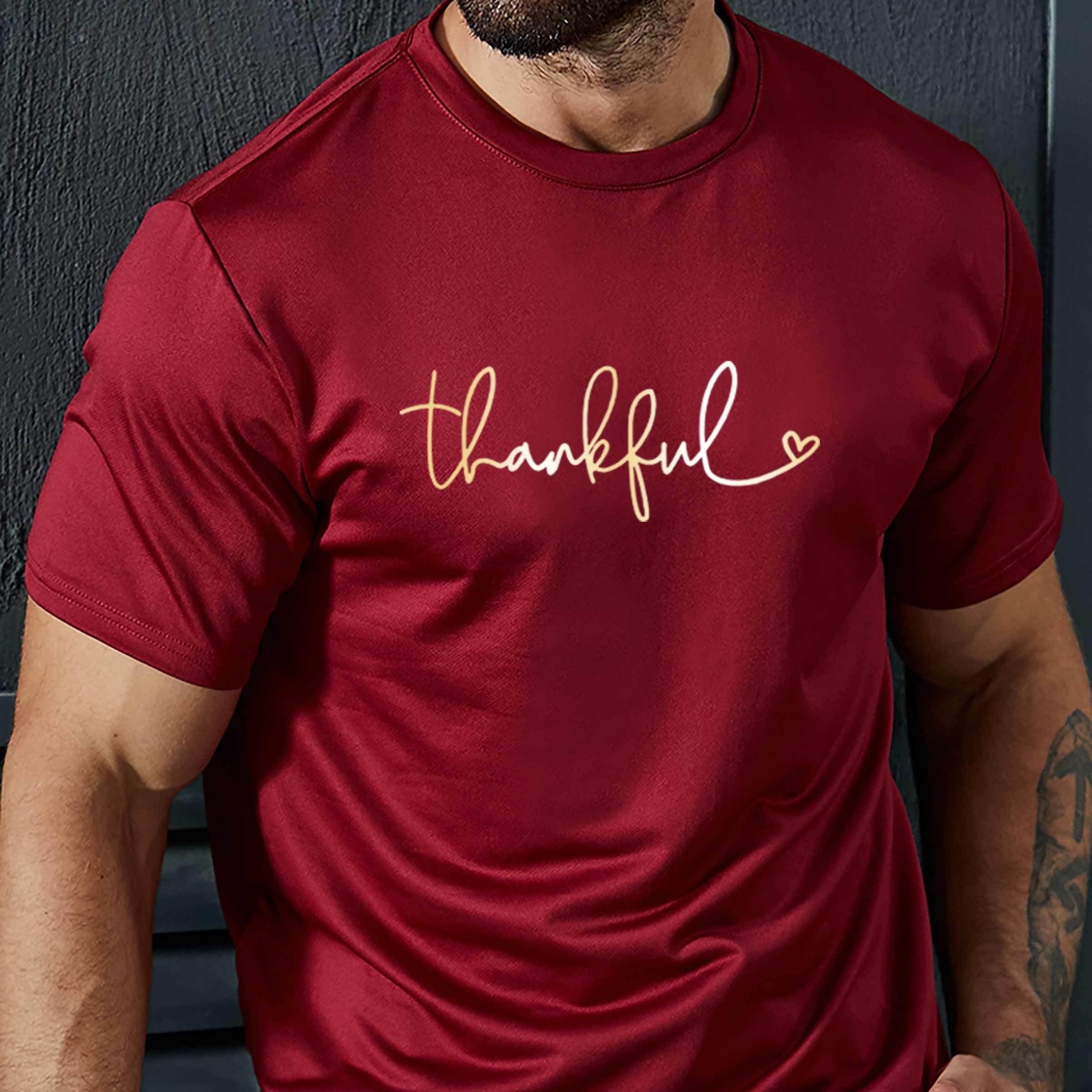 

Thankful Print T Shirt, Tees For Men, Casual Short Sleeve T-shirt For Summer