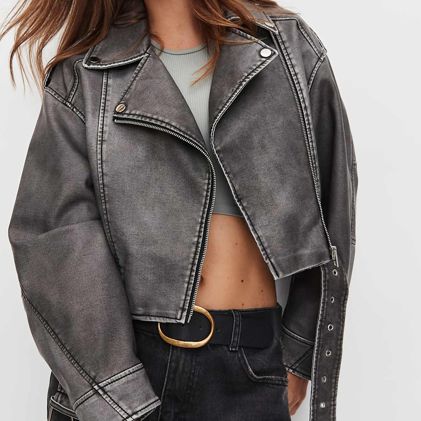 ジャケット・アウター meltthelady cropped leather like jacket women's cropped jackets leather motorcycle moto biker - Temu