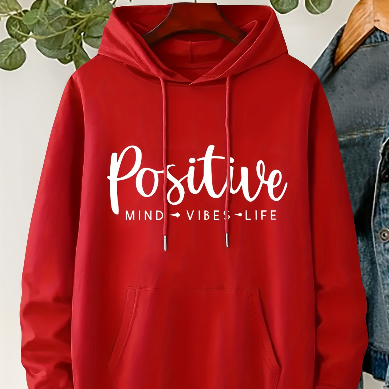 

Plus Size Positive Print Drawstring Hoodie, Casual Long Sleeve Sweatshirt For Fall & Winter, Women's Plus Size Clothing