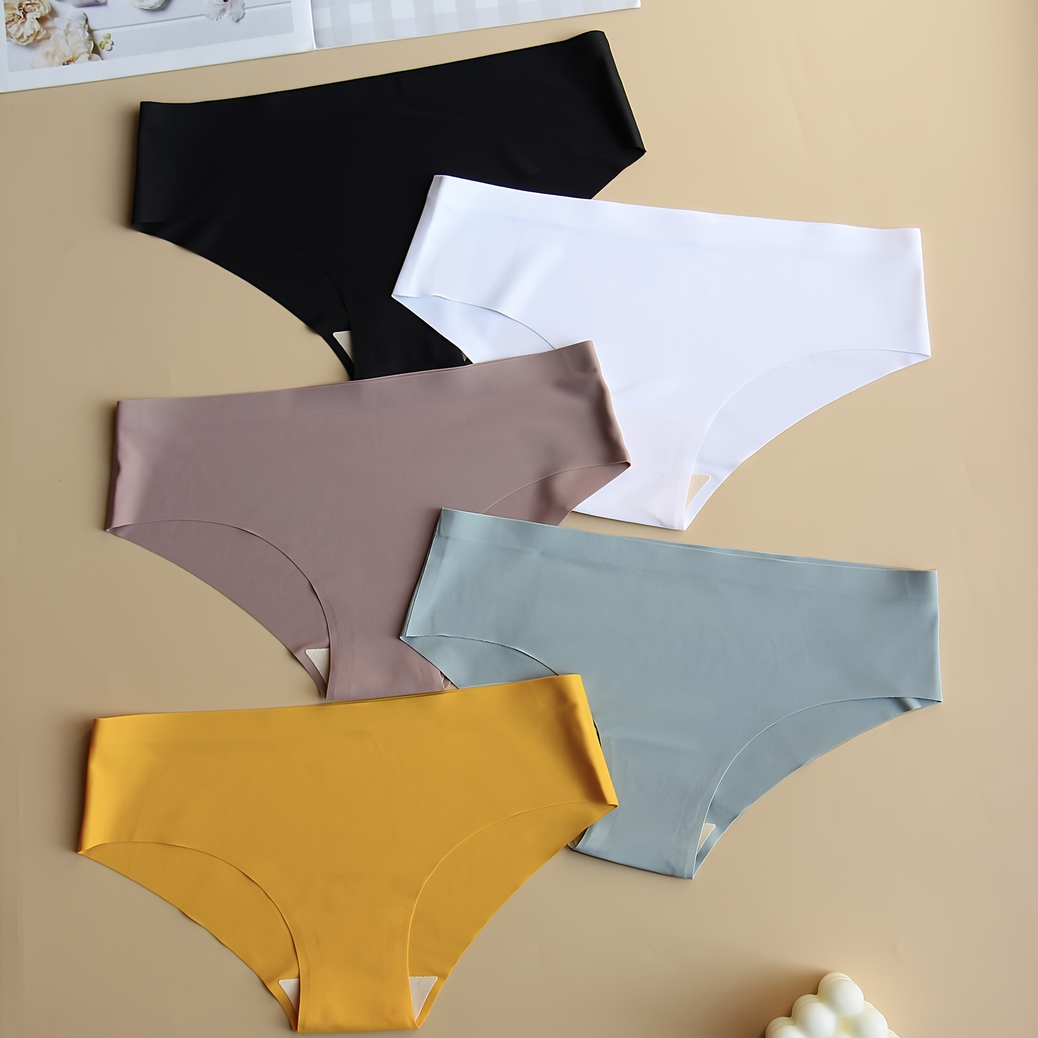 

5pcs Seamless Solid Briefs, Comfy & Breathable Stretchy Intimates Panties, Women's Lingerie & Underwear