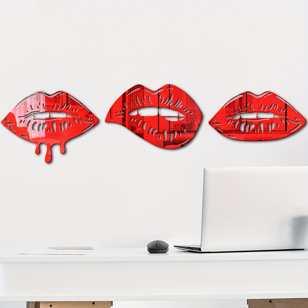 Valentine's Day Trendy Red Lips Removable Wall Stickers Set of 25 Kisses Self-Adhesive Wall Art Decals for Home Living Room Bedroom Girly Women's