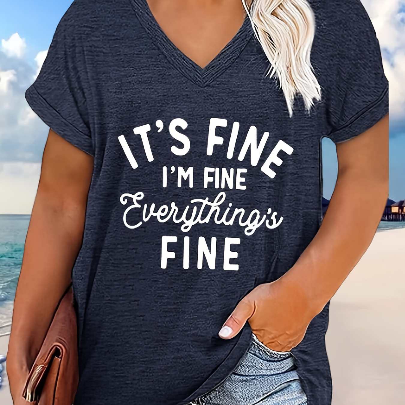 

Plus Size Its Fine Shirt Women Graphic Tees Inspirational Letter Short Sleeve Summer Casual Funny Tee Tops