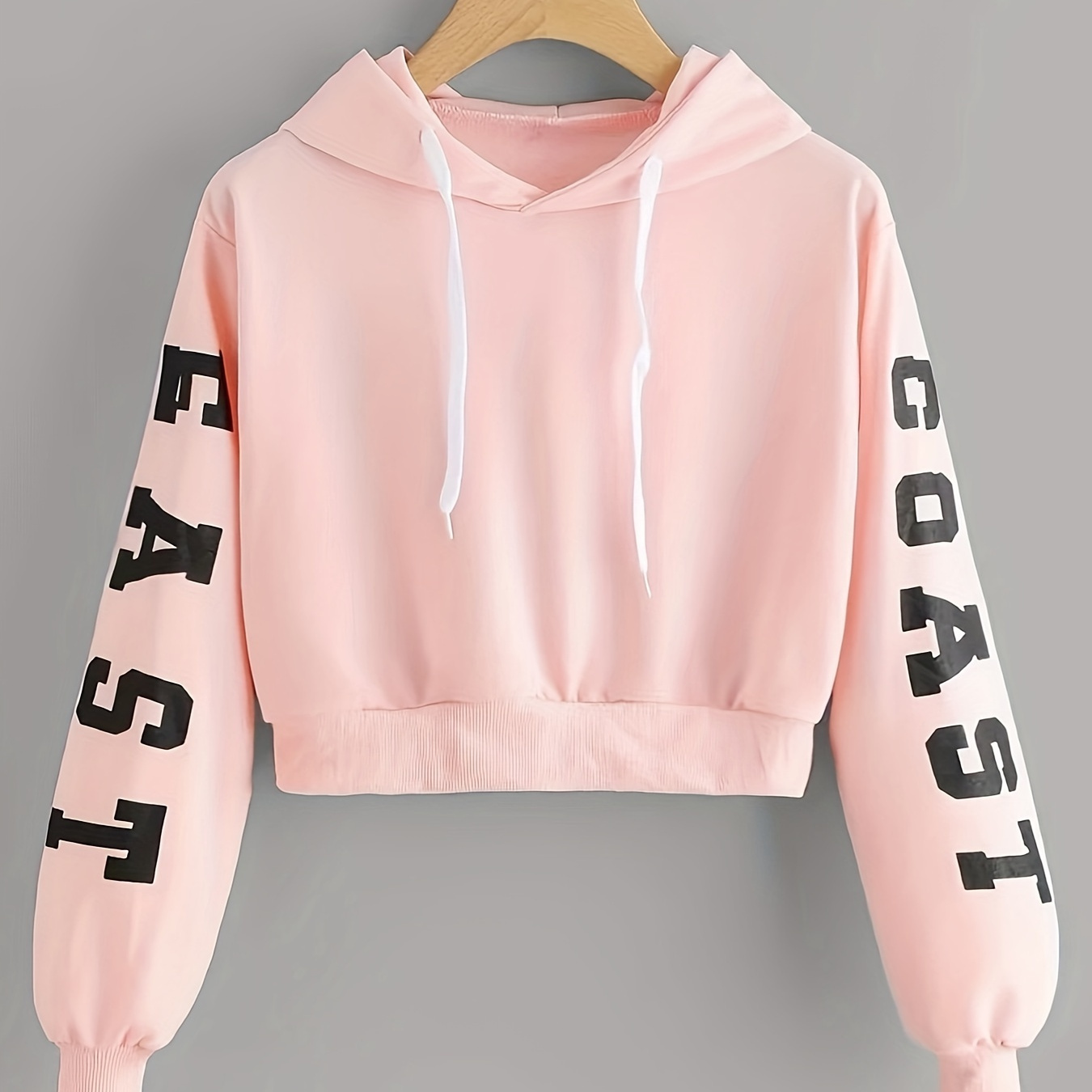 

Women's Casual Hooded Sweatshirt, Short Length, Alphabet Print, Polyester 95% Spandex 5%, Long Sleeve, Regular Fit, Knit Fabric, Stretch, Fall/, 190g/m² - "" Design