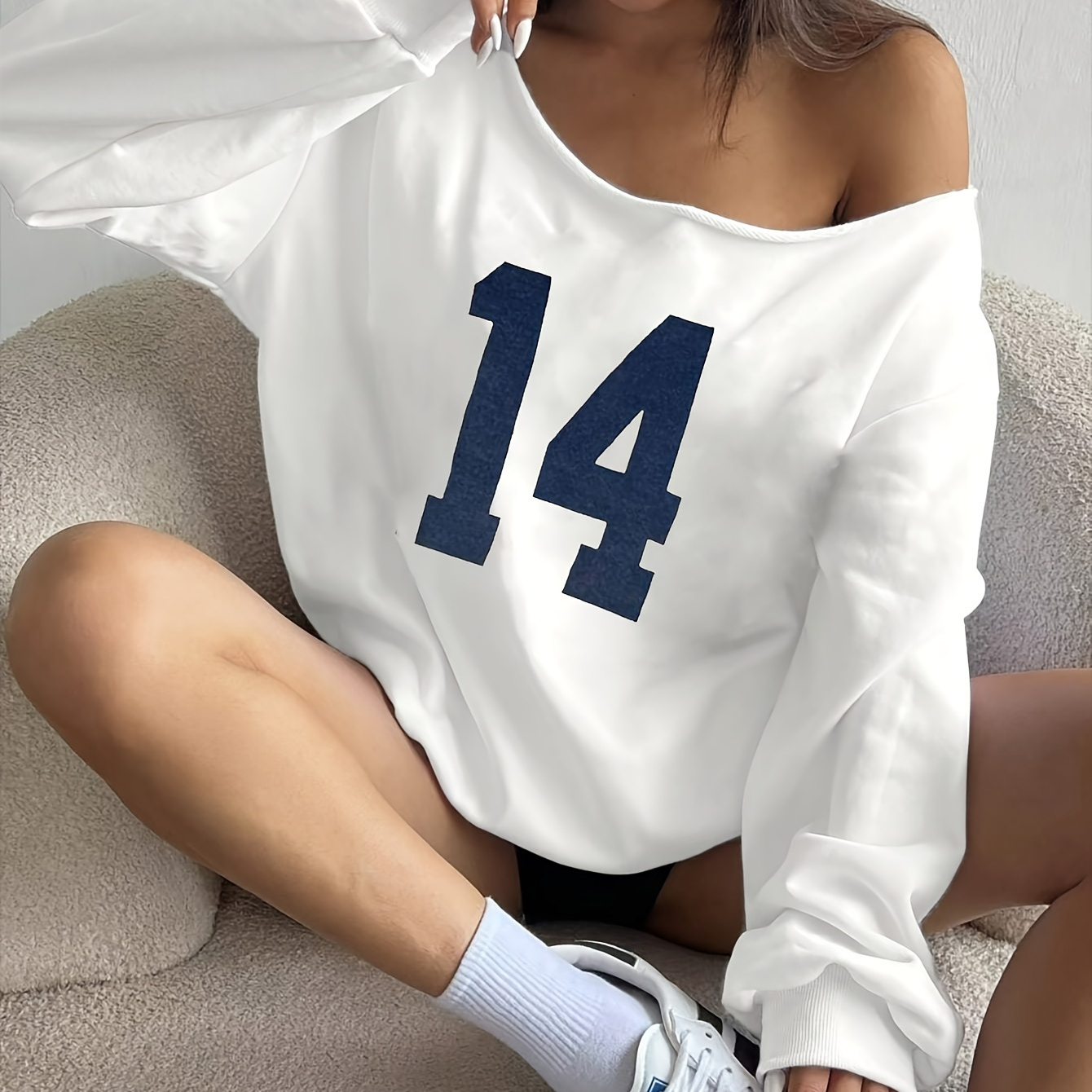 

Women's Off-shoulder Sweatshirt, Polyester, , Pattern, Long Sleeve, , , Adult, / , Top