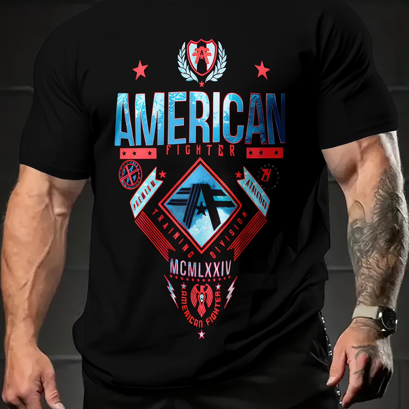 

Men's Casual Crew Neck T-shirt, 100% Polyester Knit Fabric, Slight Stretch, Regular Fit, Printed Graphic Tee For Outdoor Sports, Summer Collection