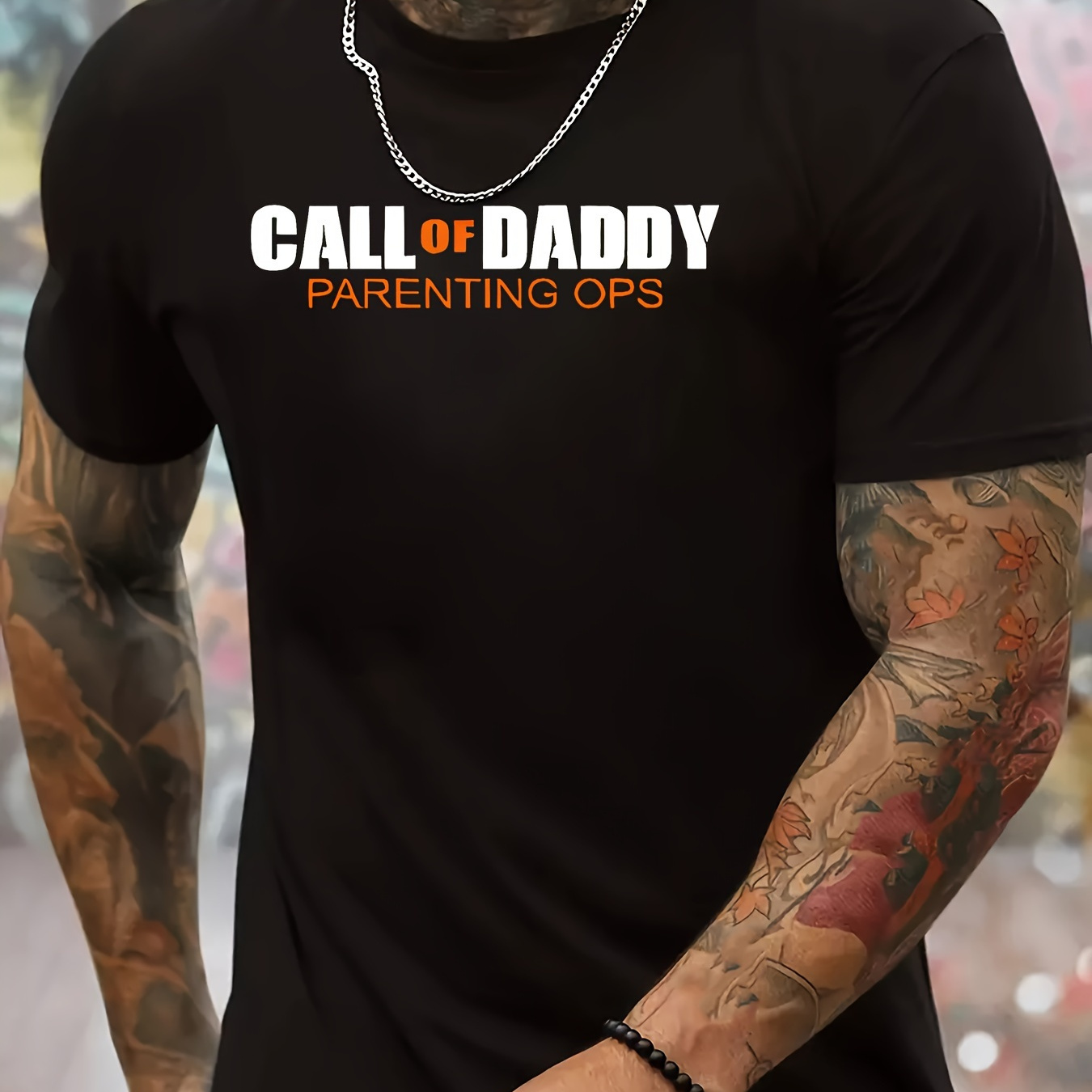 

Call Of Daddy Letter Graphic Print Men's Creative Top, Casual Short Sleeve Crew Neck T-shirt, Men's Clothing For Summer Outdoor