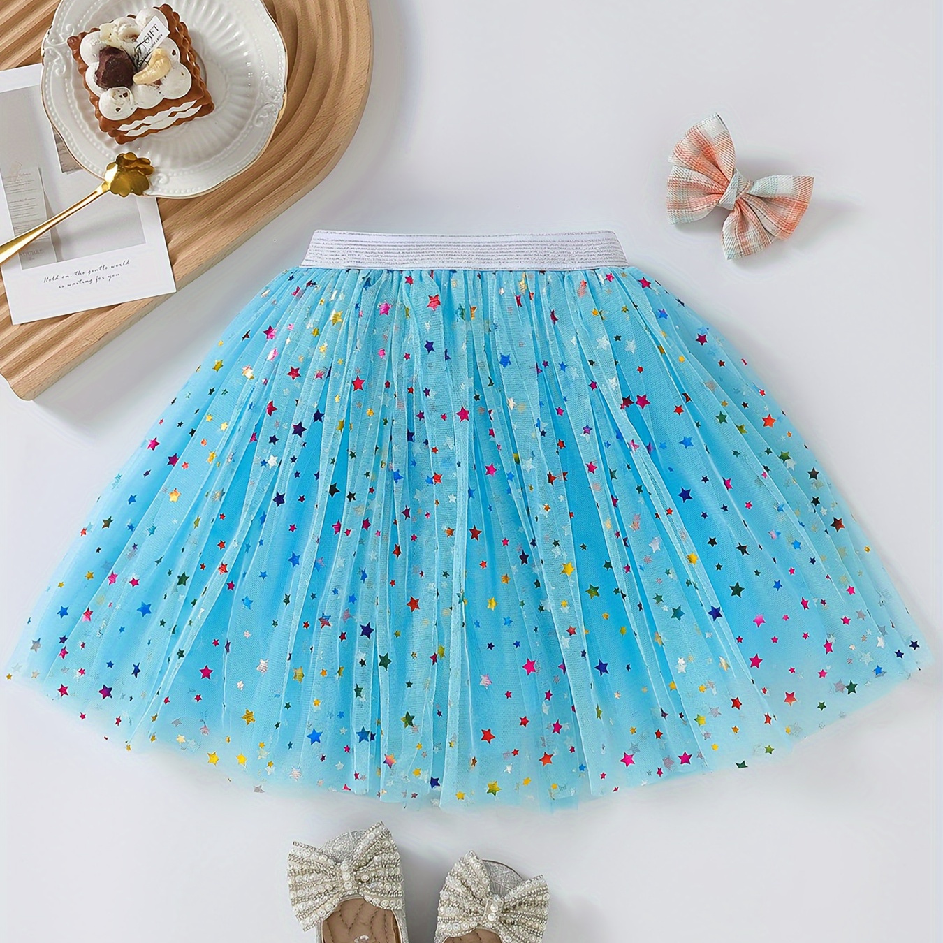 

Elegant Girls' Sequin Star Tutu Skirt - Mesh, Ruffle Detail, Low Waist, Parties & Performances, 1-8