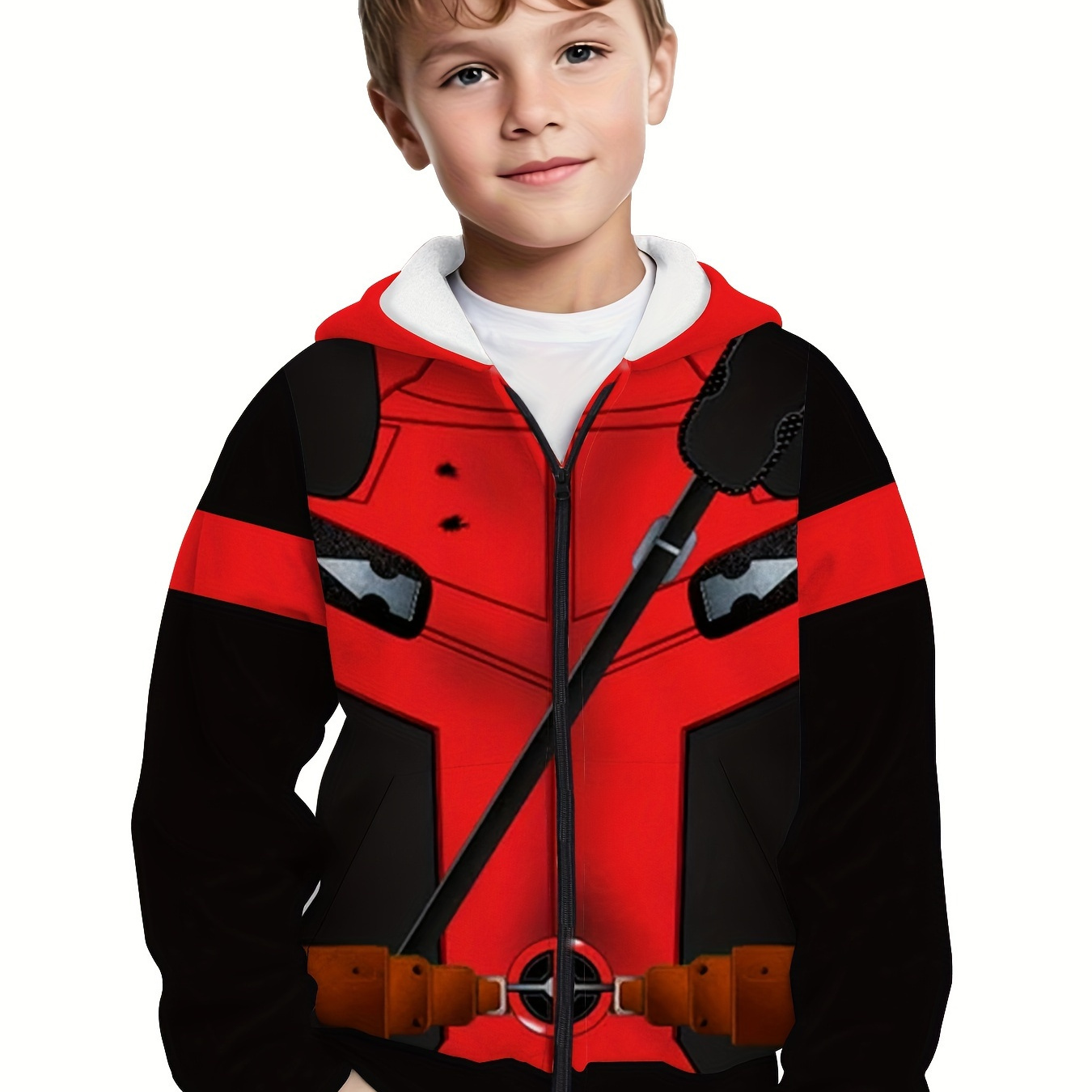 

Boys' Cool 3d Printed Character Zip-up Hoodie - Casual Long Sleeve Fall/winter Outfit With Pockets, Machine Washable