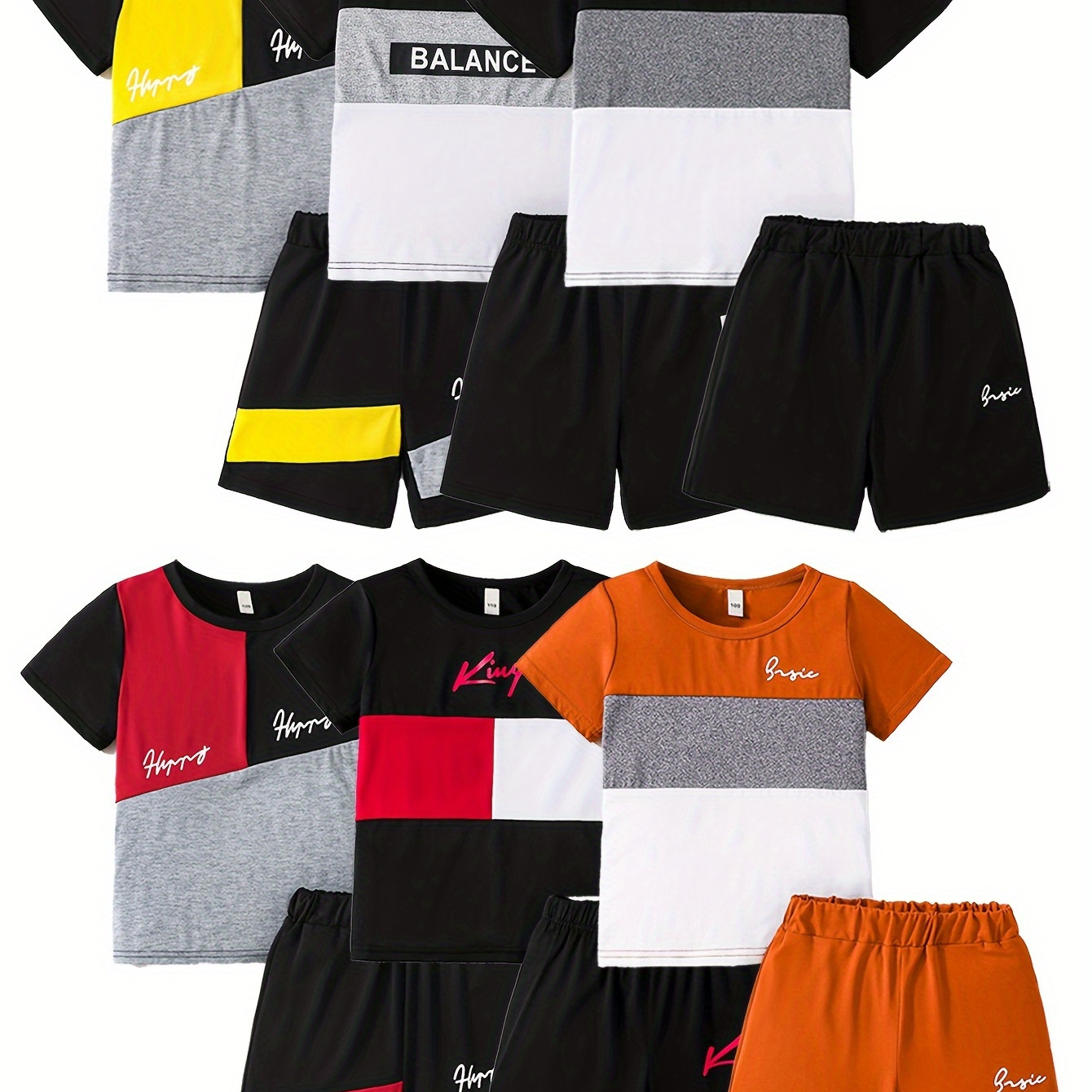 

Boys 12-piece Summer Outfit, Letter Print Color Block Short Sleeve T-shirt With Matching Shorts Set, Comfy Boys Activewear